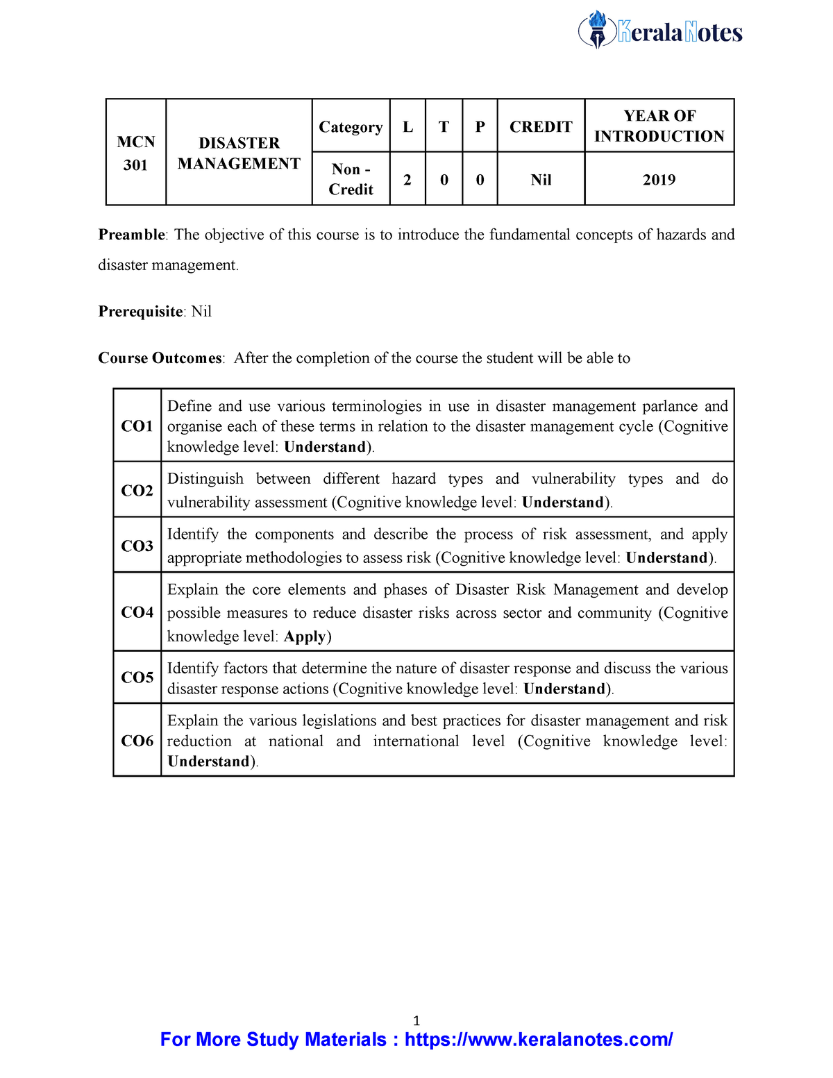 KTU S5 Disaster Management Syllabus - Kerala Notes - Preamble : The ...