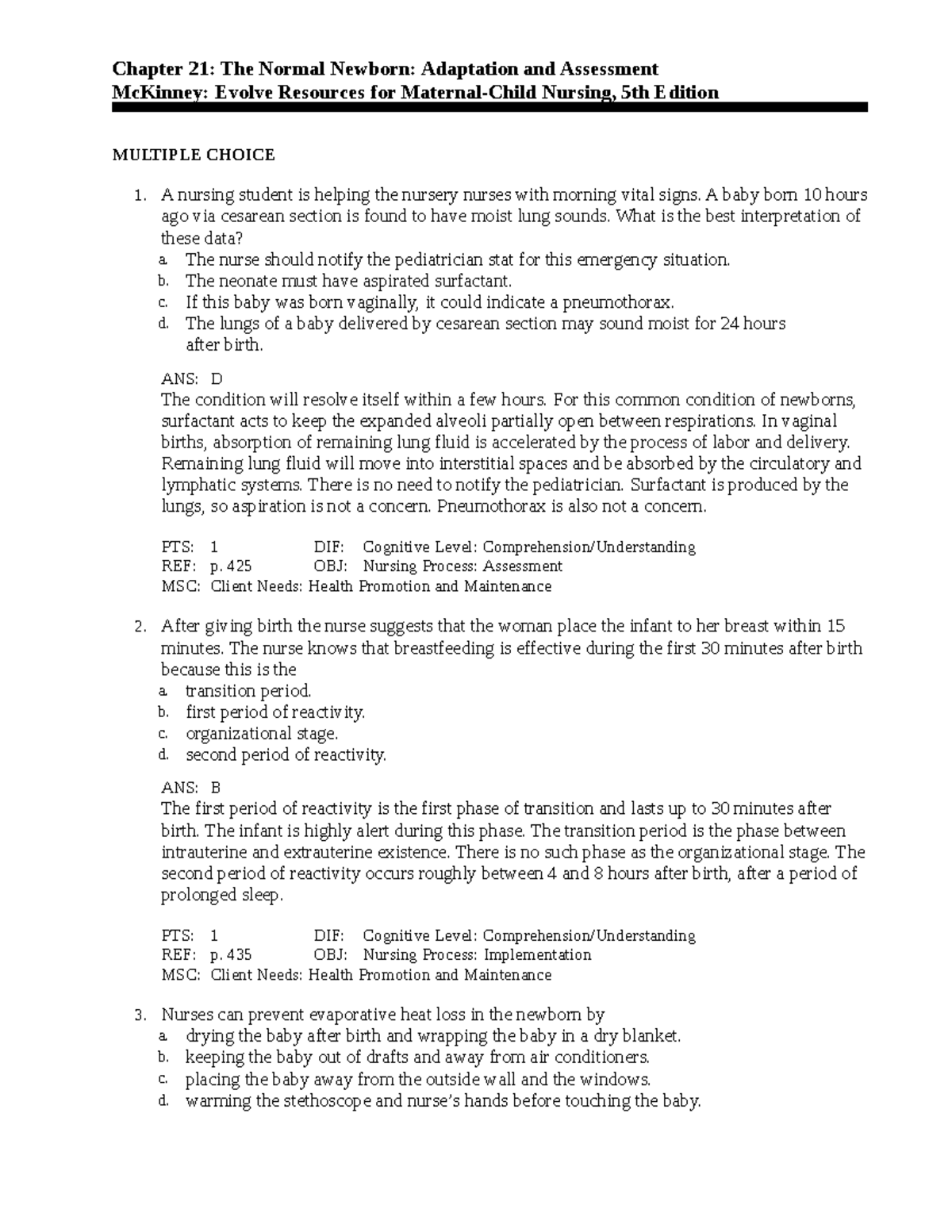 C21.doc - nursing docs - Chapter 21: The Normal Newborn: Adaptation and ...