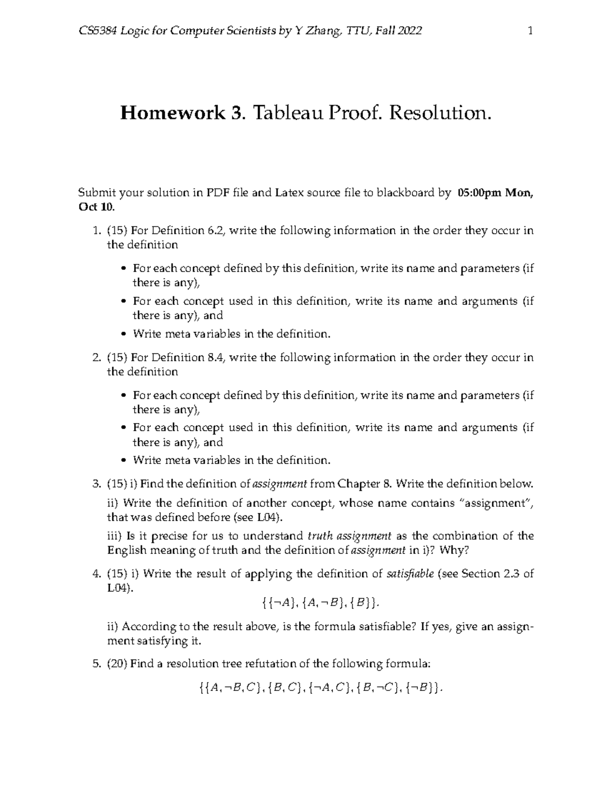 Hw3 check answers CS5384 Logic for Computer Scientists by Y Zhang