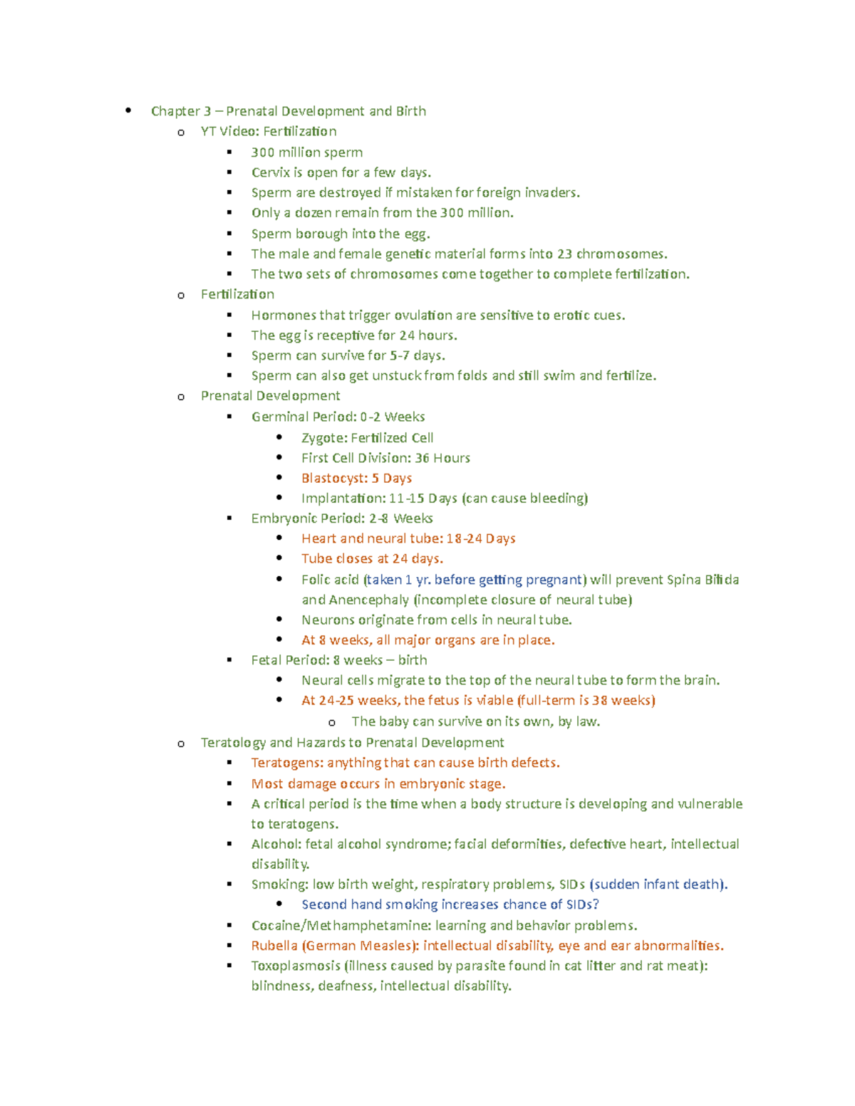Chapter 3 Notes - Chapter 3 – Prenatal Development and Birth o YT Video ...