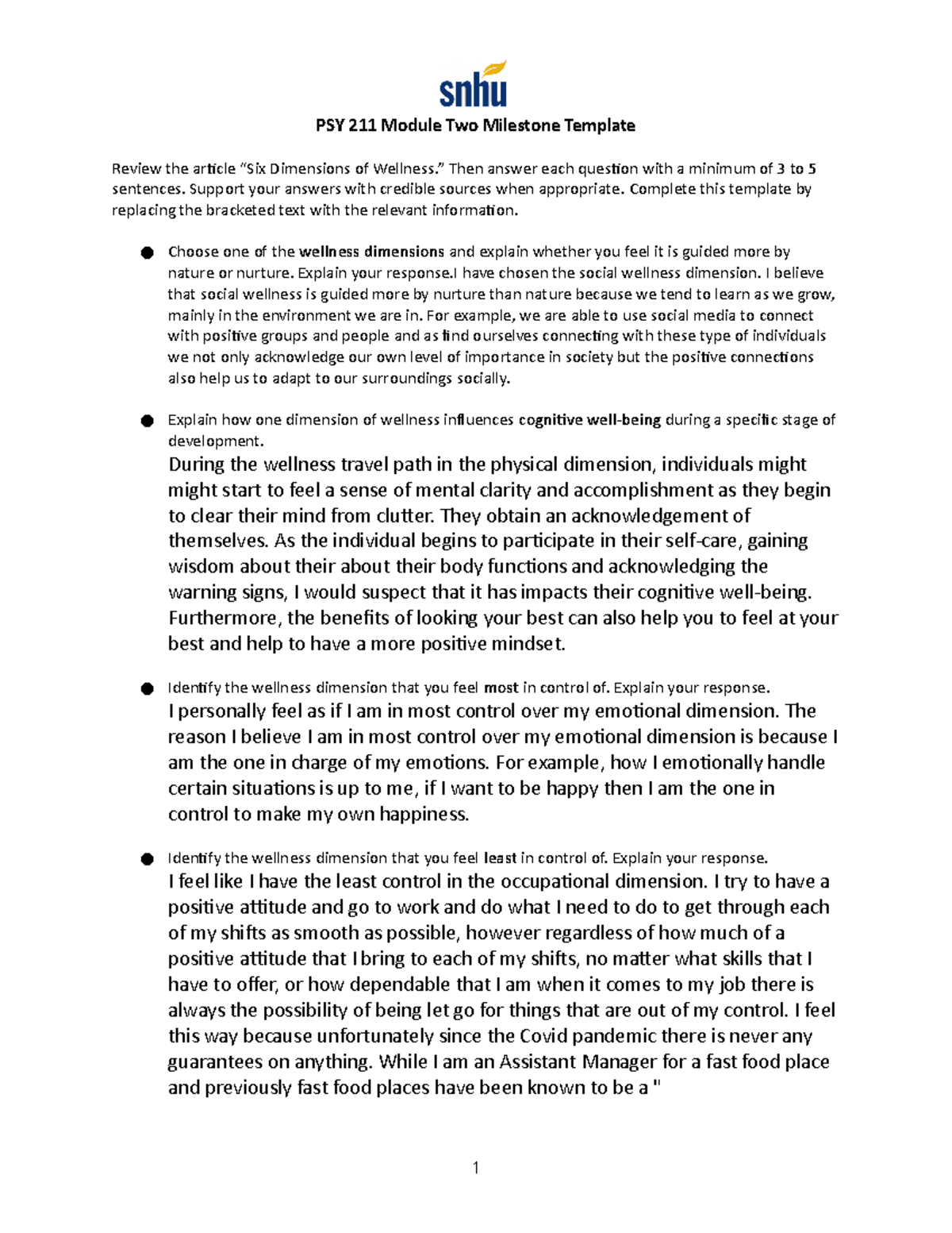 PSY 211 Module Two Milestone Template (2) - PSY 211 Module Two ...