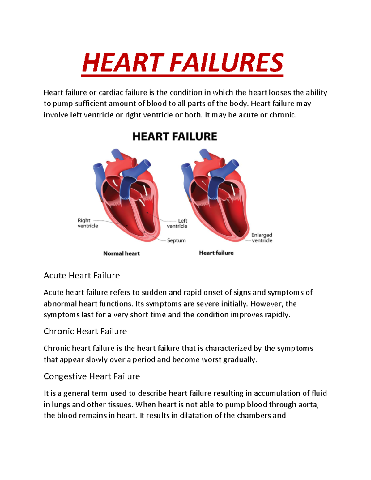 Heart Failures - HEART FAILURES Heart failure or cardiac failure is the ...