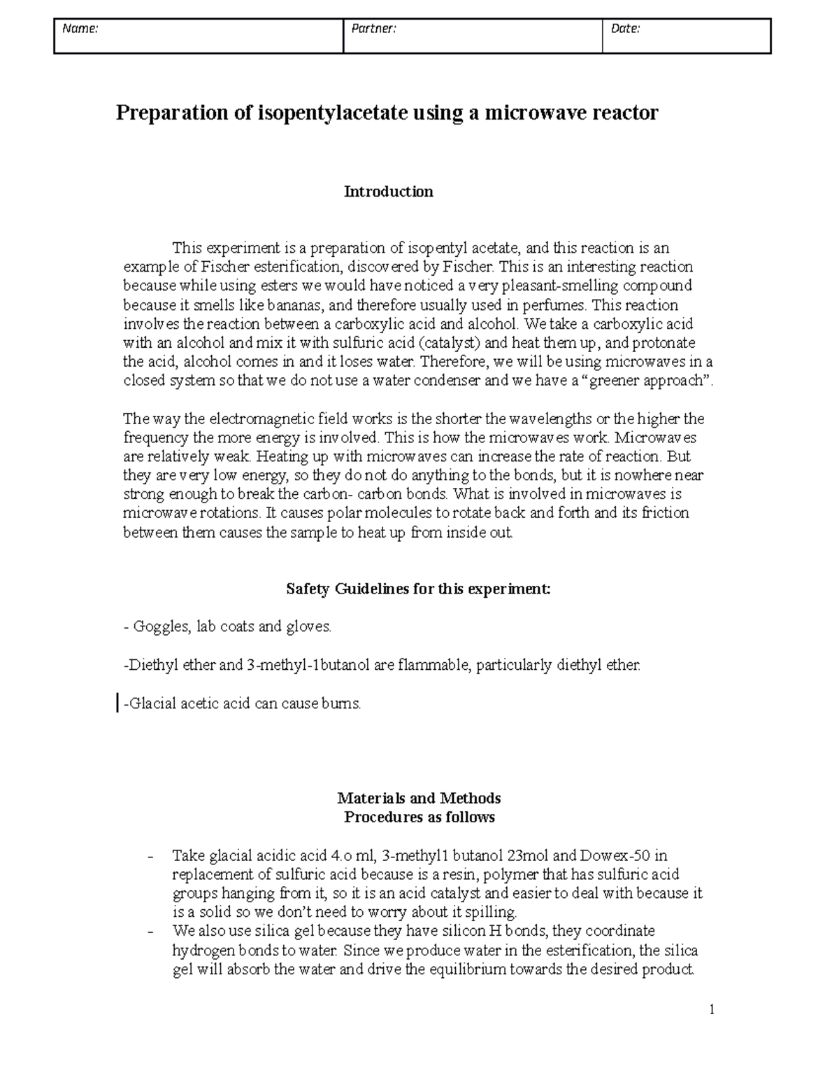 Esterification lab procedure image