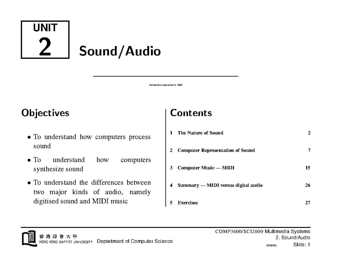 Unit 2 Multimedia Systems Sound Audio Unit 2 Sound Audio