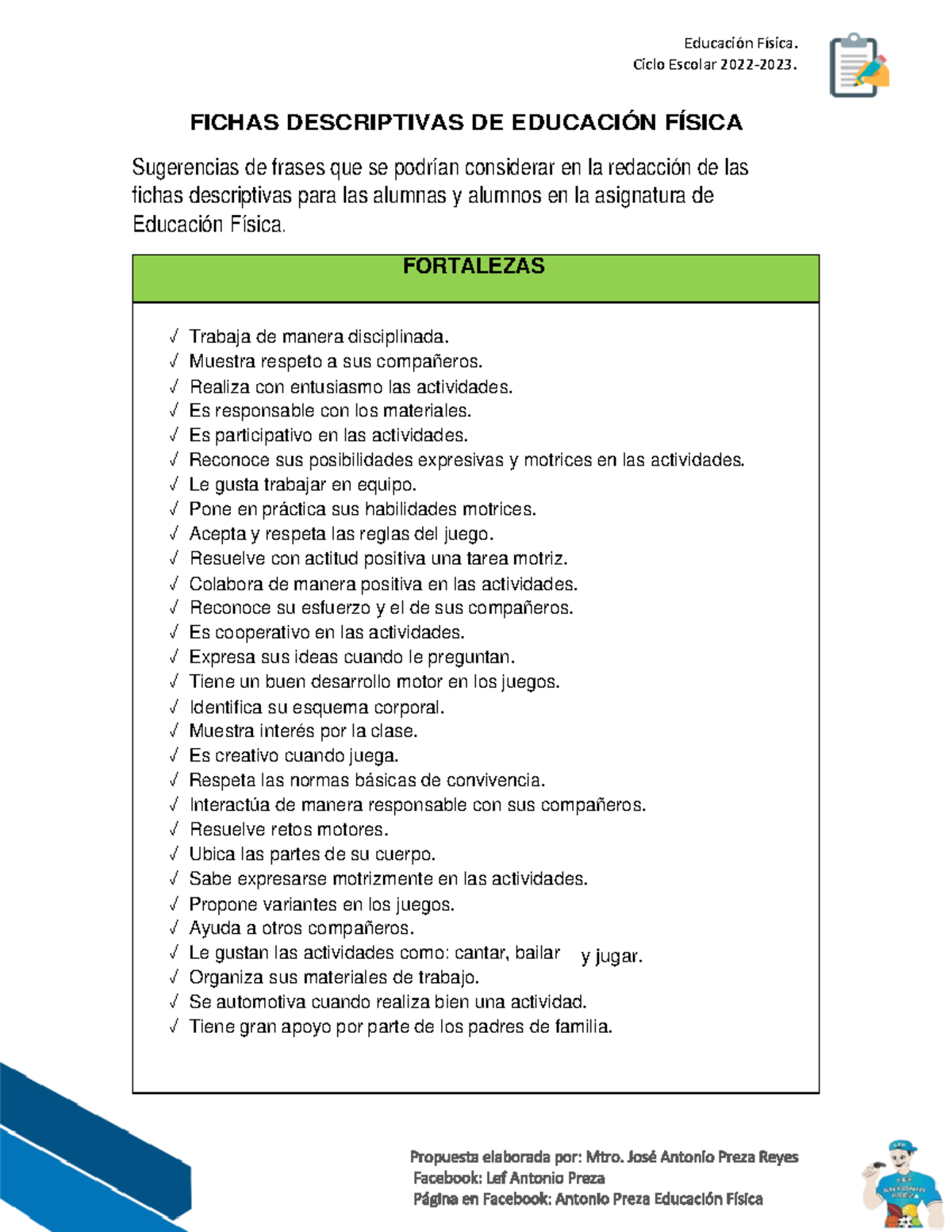 Frases para redactar fichas descriptivas educaci n f sica mtro antonio