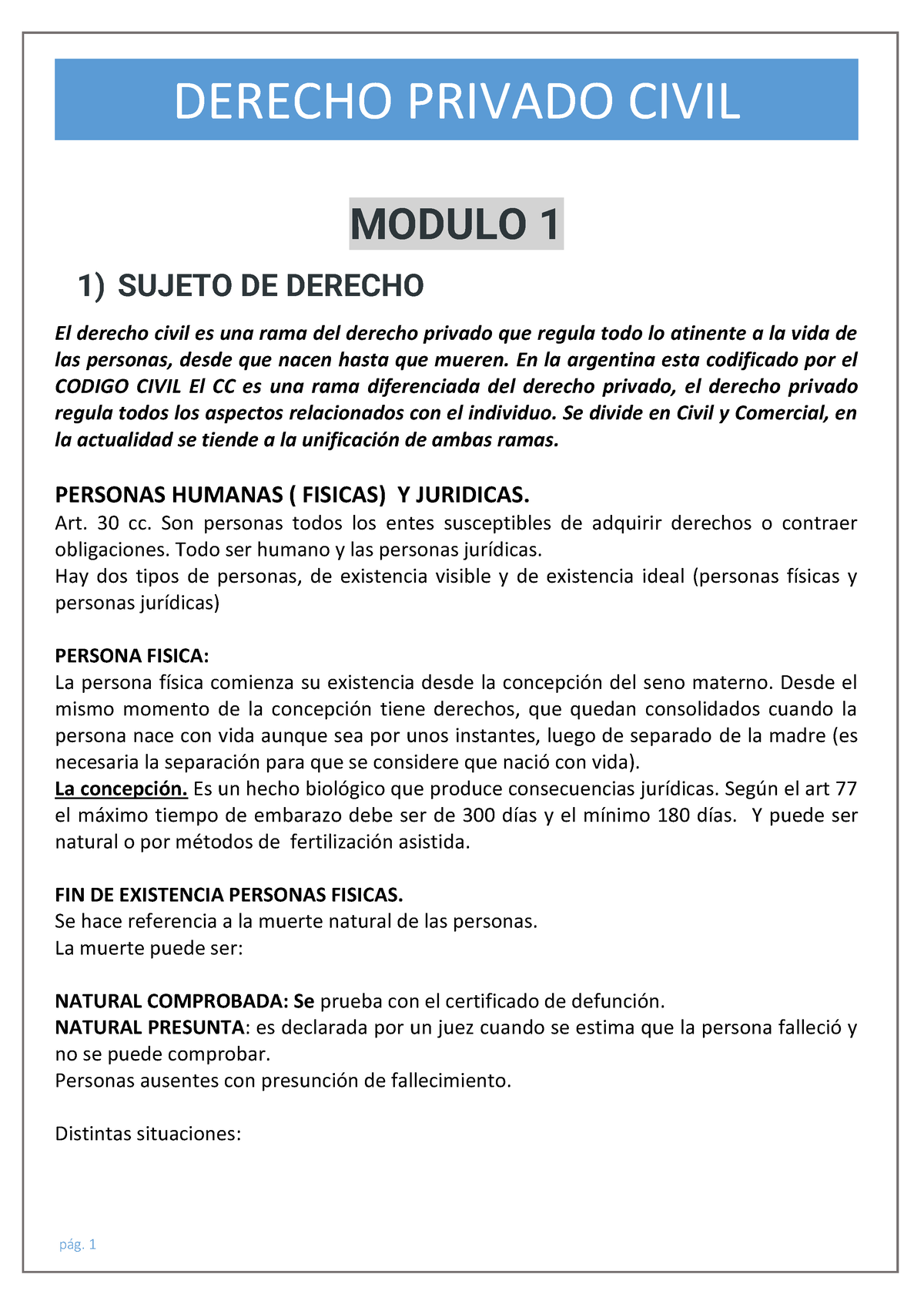 Resumen Derecho Privado Civil Modulo 1 - Bety-2021 - MODULO 1 1) SUJETO ...