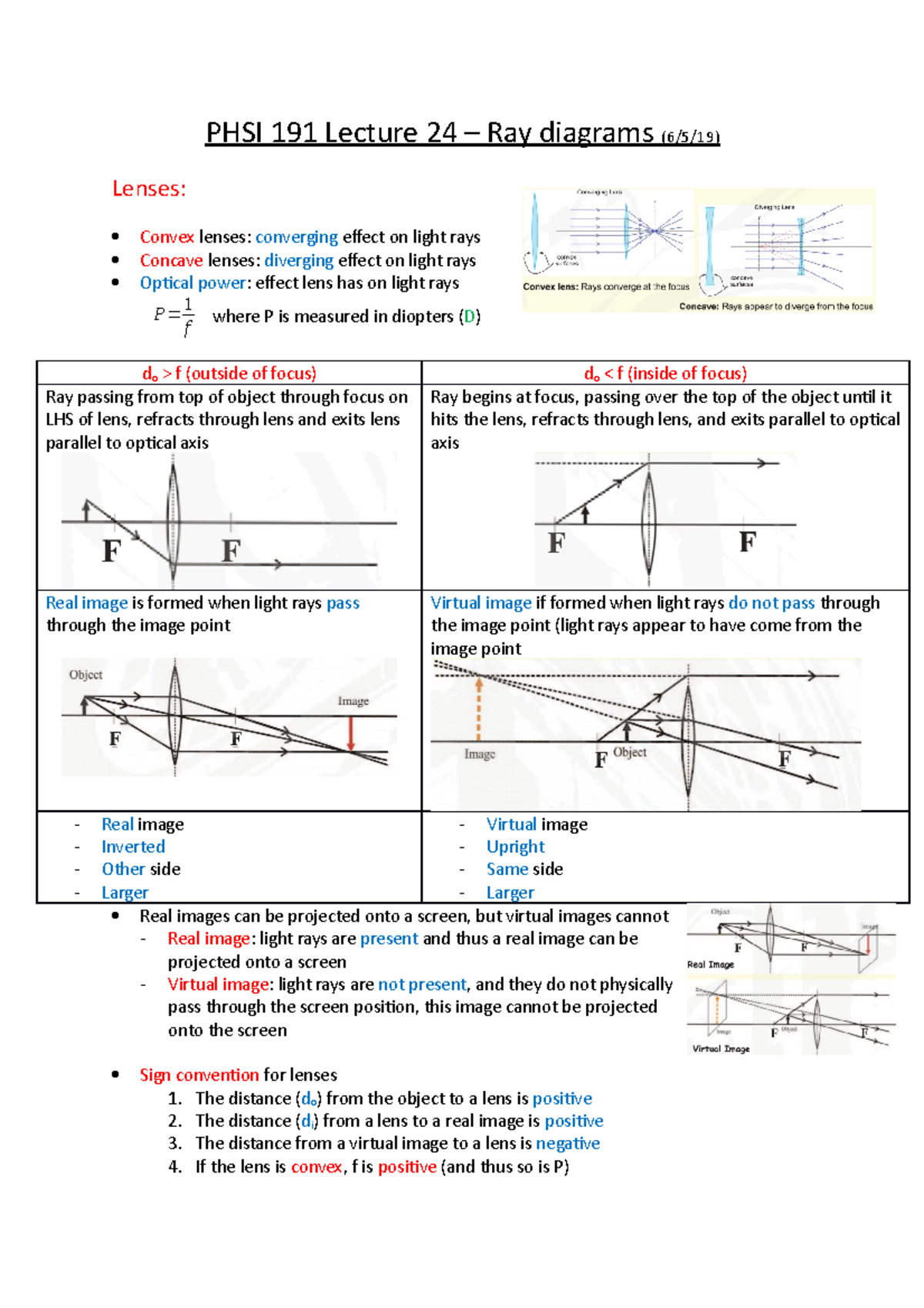 PHSI 191 Lecture 24 - PHSI191 - PHSI 191 Lecture 24 – Ray Diagrams (6/5 ...