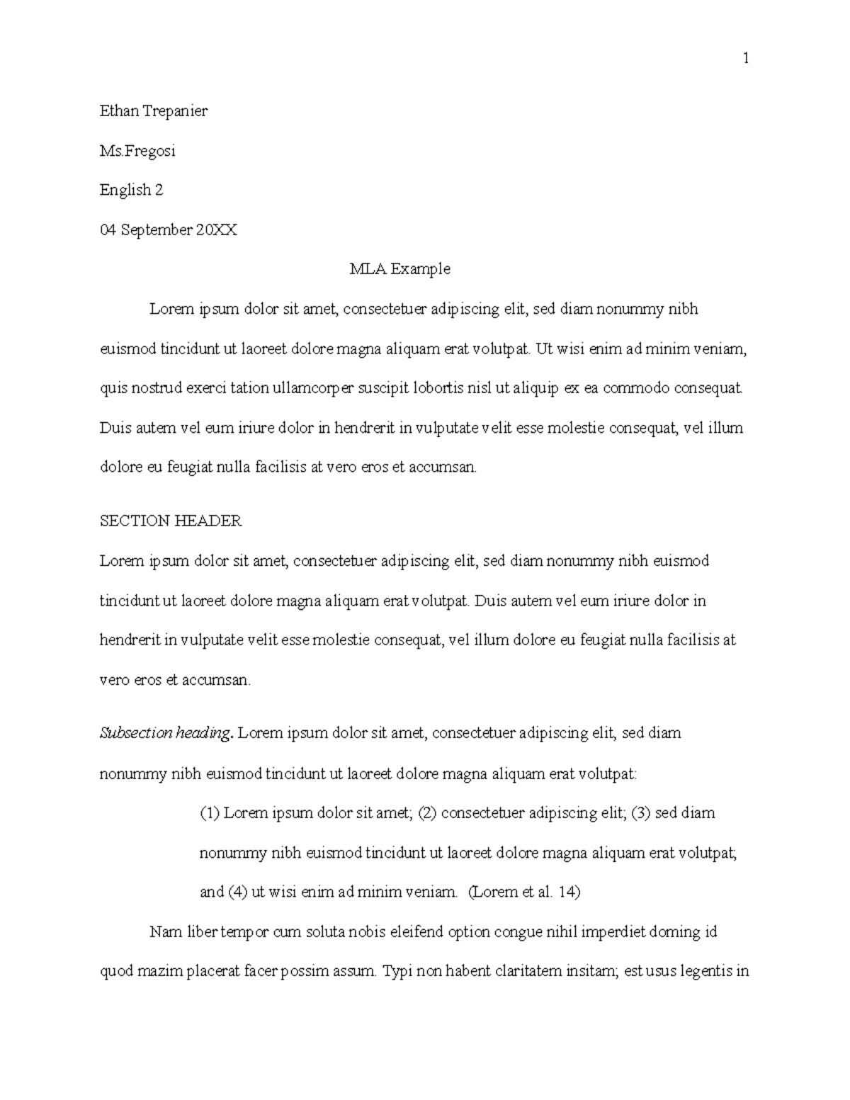 Report - 1 Ethan Trepanier Ms English 2 04 September 20XX MLA Example ...
