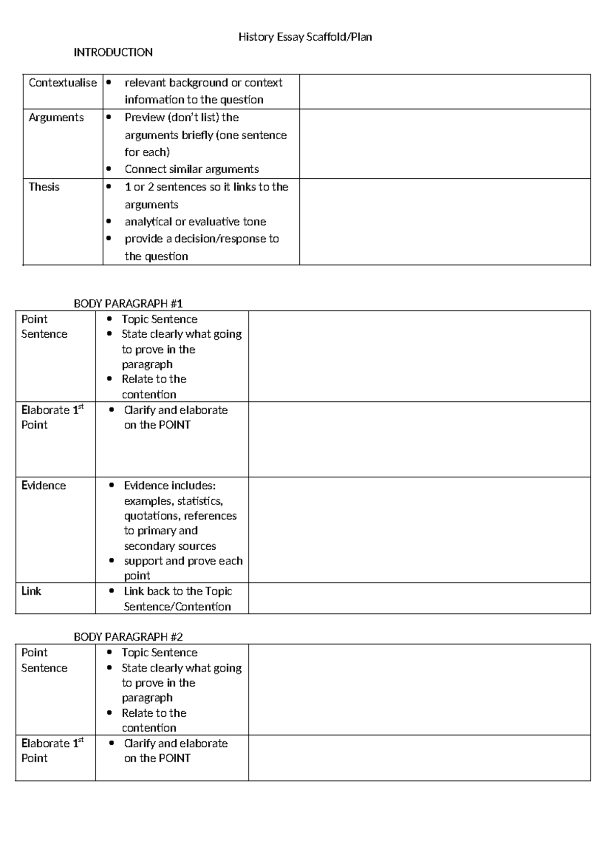 Essay Scaffold - History Essay Scaffold/Plan INTRODUCTION Contextualise ...