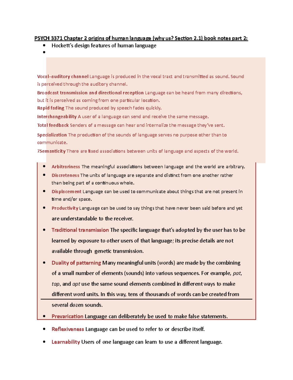 Psych 3371 Chapter 2 origins of human language book notes part 2 ...