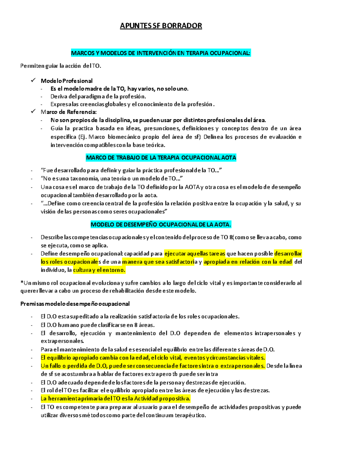 Salud fisica neuro - APUNTES SF BORRADOR MARCOS Y MODELOS DE INTERVENCIÓN  EN TERAPIA OCUPACIONAL: - Studocu