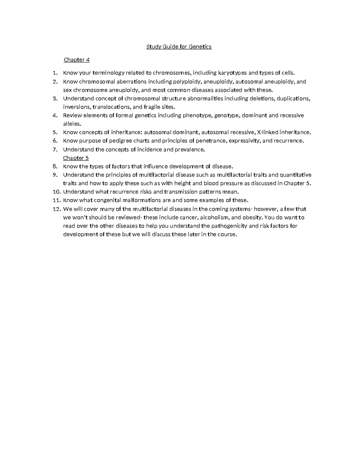 Study Guide for Genetics - Study Guide for Genetics Chapter 4 Know your ...