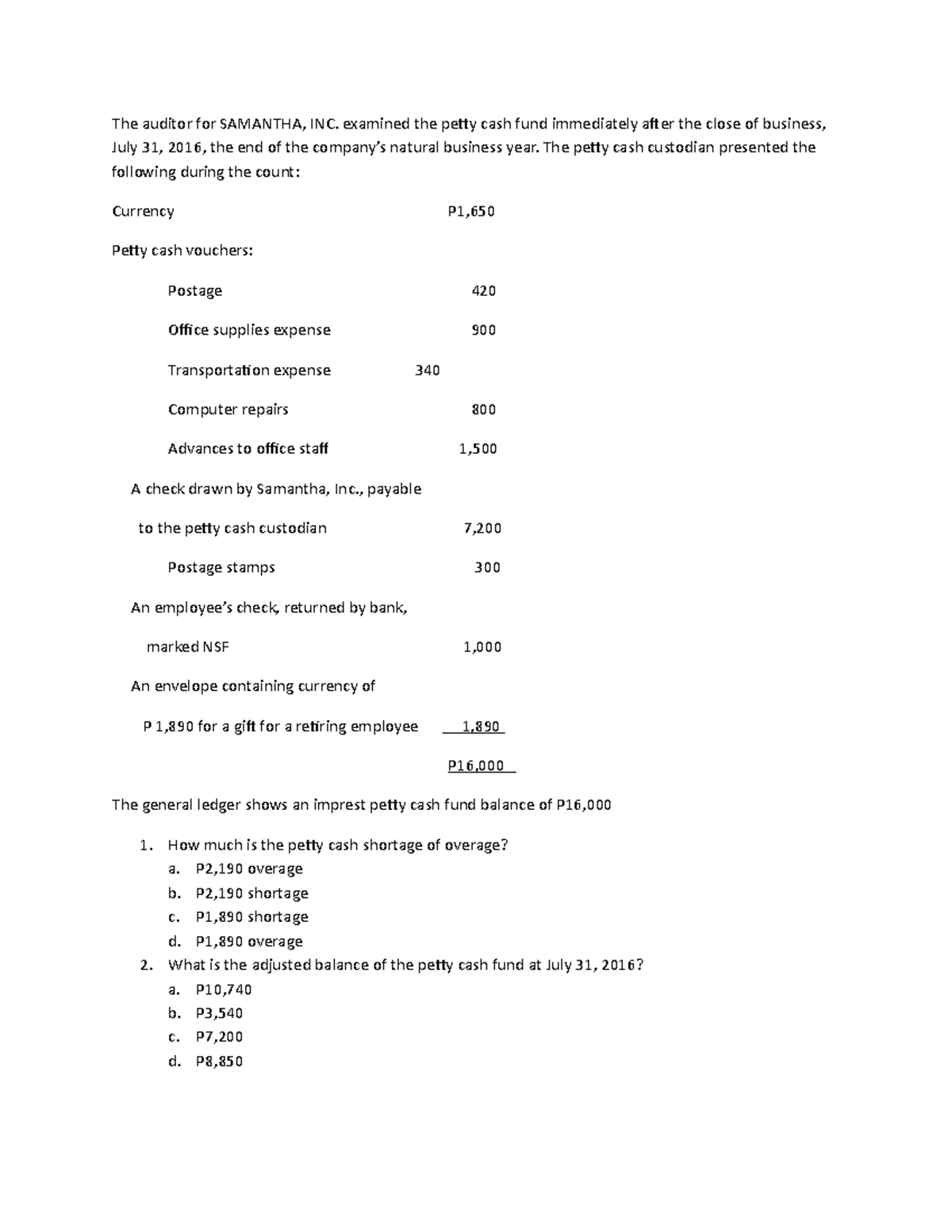 Audit of Cash and Cash equivalents - The auditor for SAMANTHA, INC ...