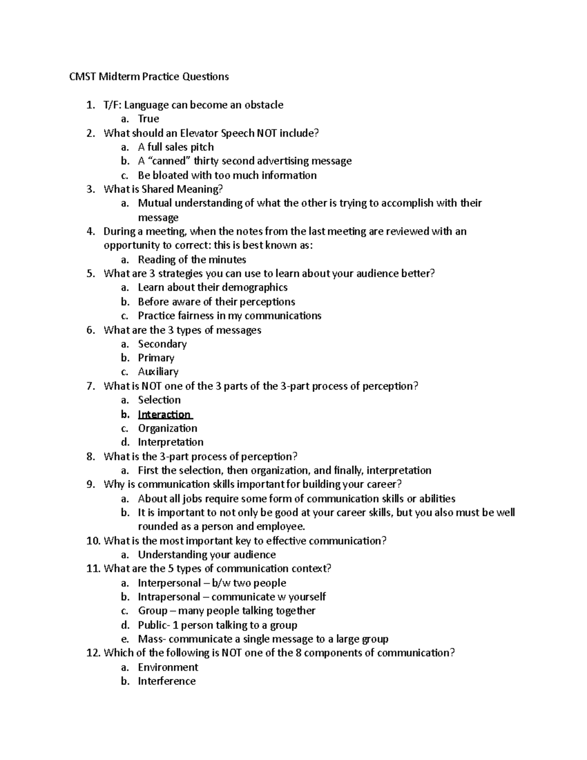 Midterm Practice Questions - CMST Midterm Practice Questions T/F ...