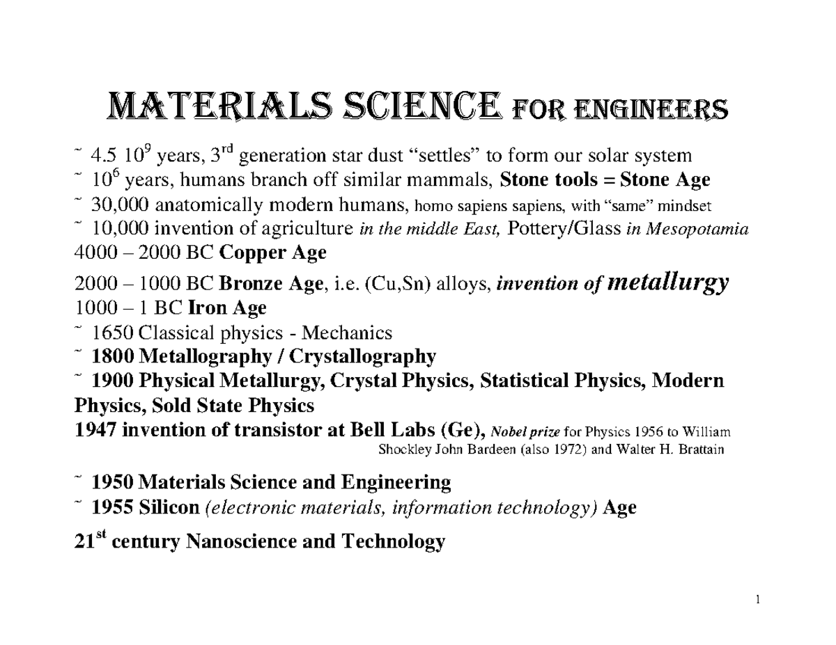 01 Material science for engineers 1 Materials Science for Engineers