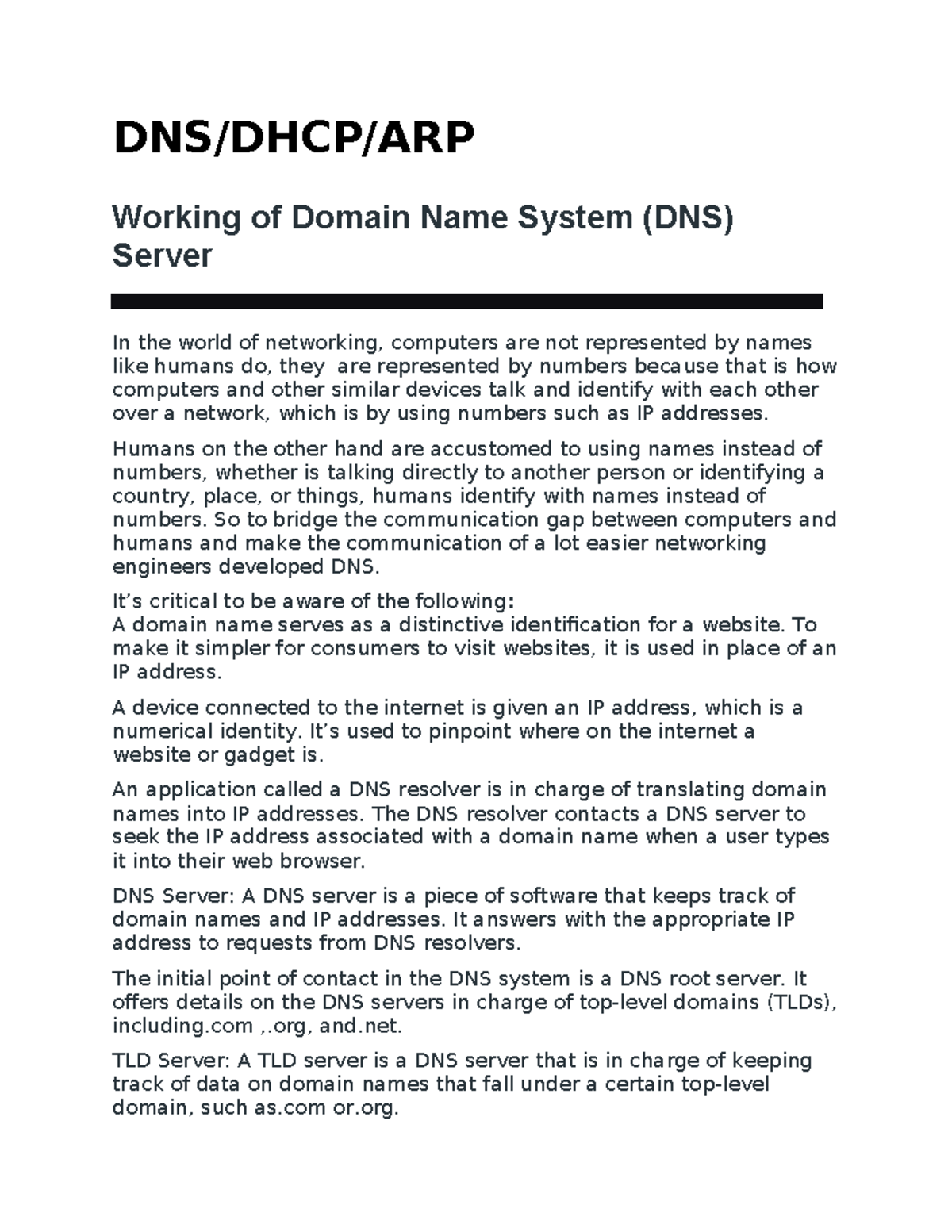 NSA BIT 2204 - DNS/DHCP/ARP Working of Domain Name System (DNS) Server ...