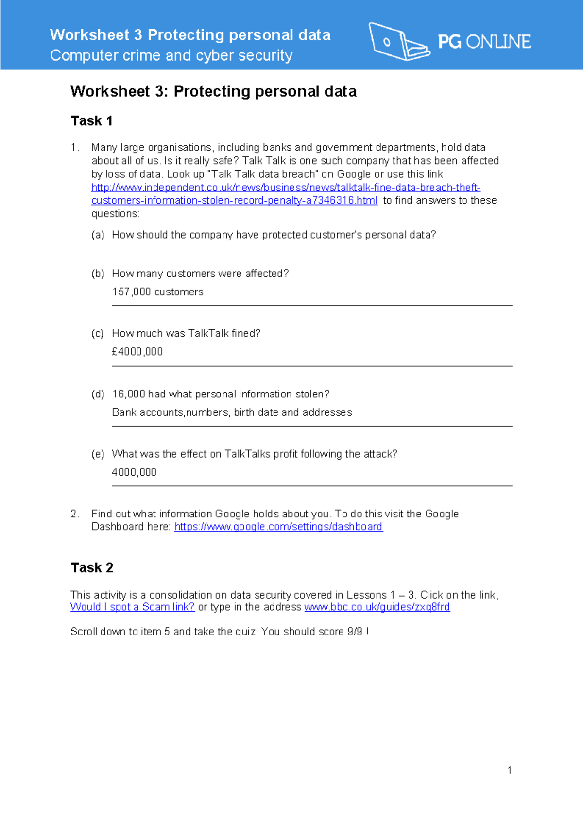 Ict - jkiuol - Worksheet 3 Protecting personal data Computer crime and ...