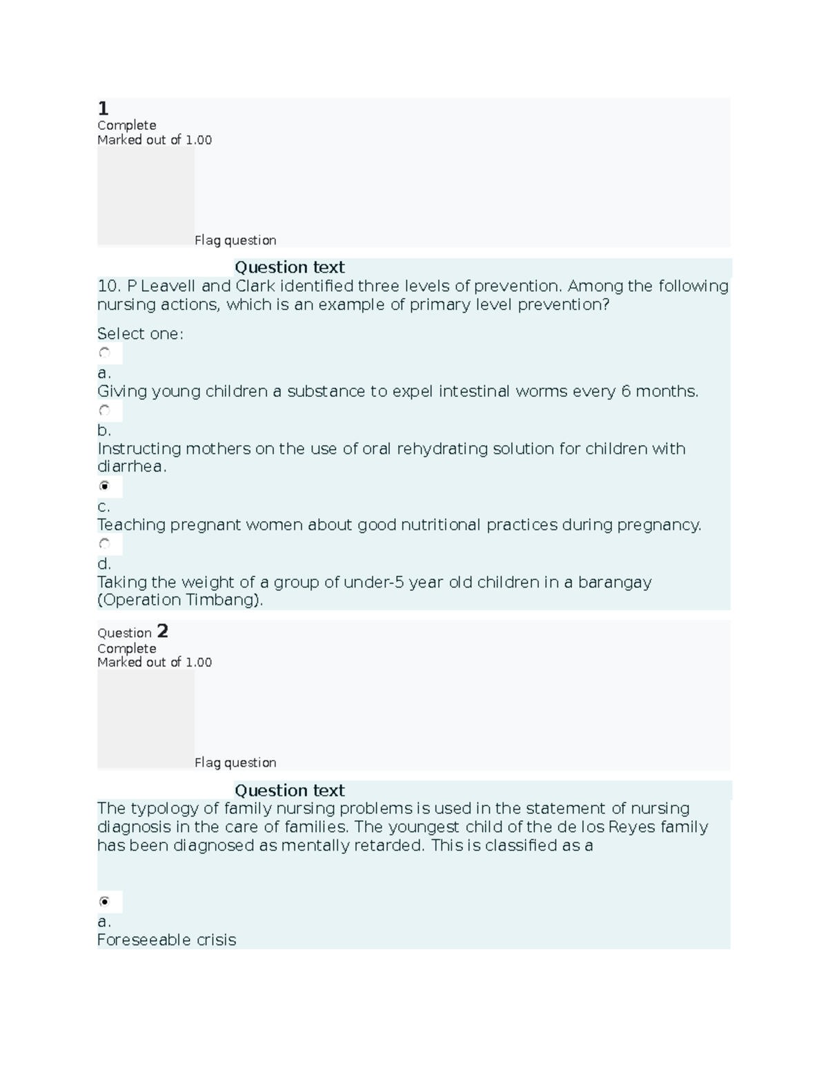 CHN EXAM 2 - Community Health Nursing Exam - 1 Complete Marked out of 1 ...