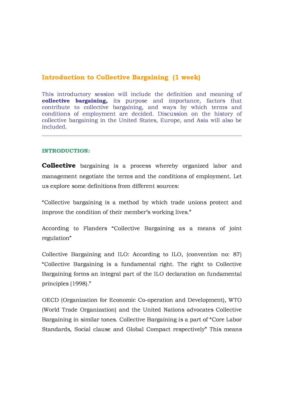 01 - Introduction to Collective Bargaining - Discussion on the history ...