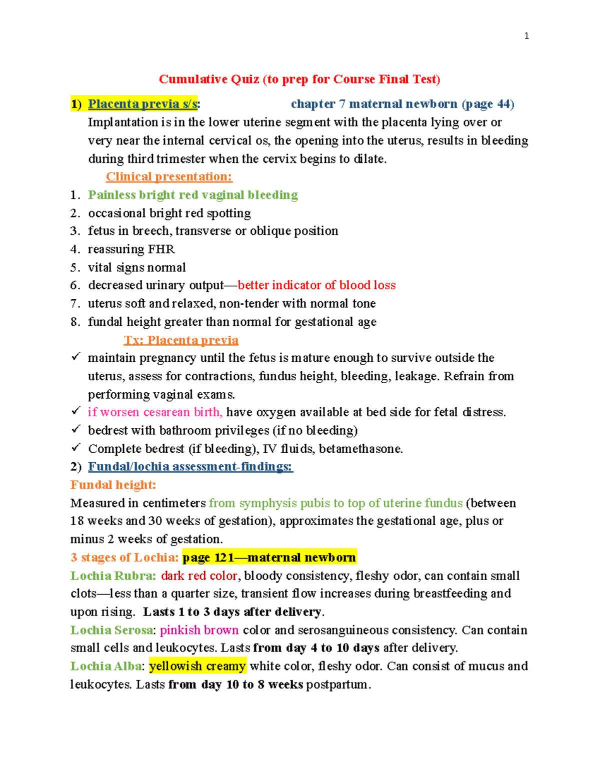 Maternity Nursing- Test III - Quiz, Trivia & Questions