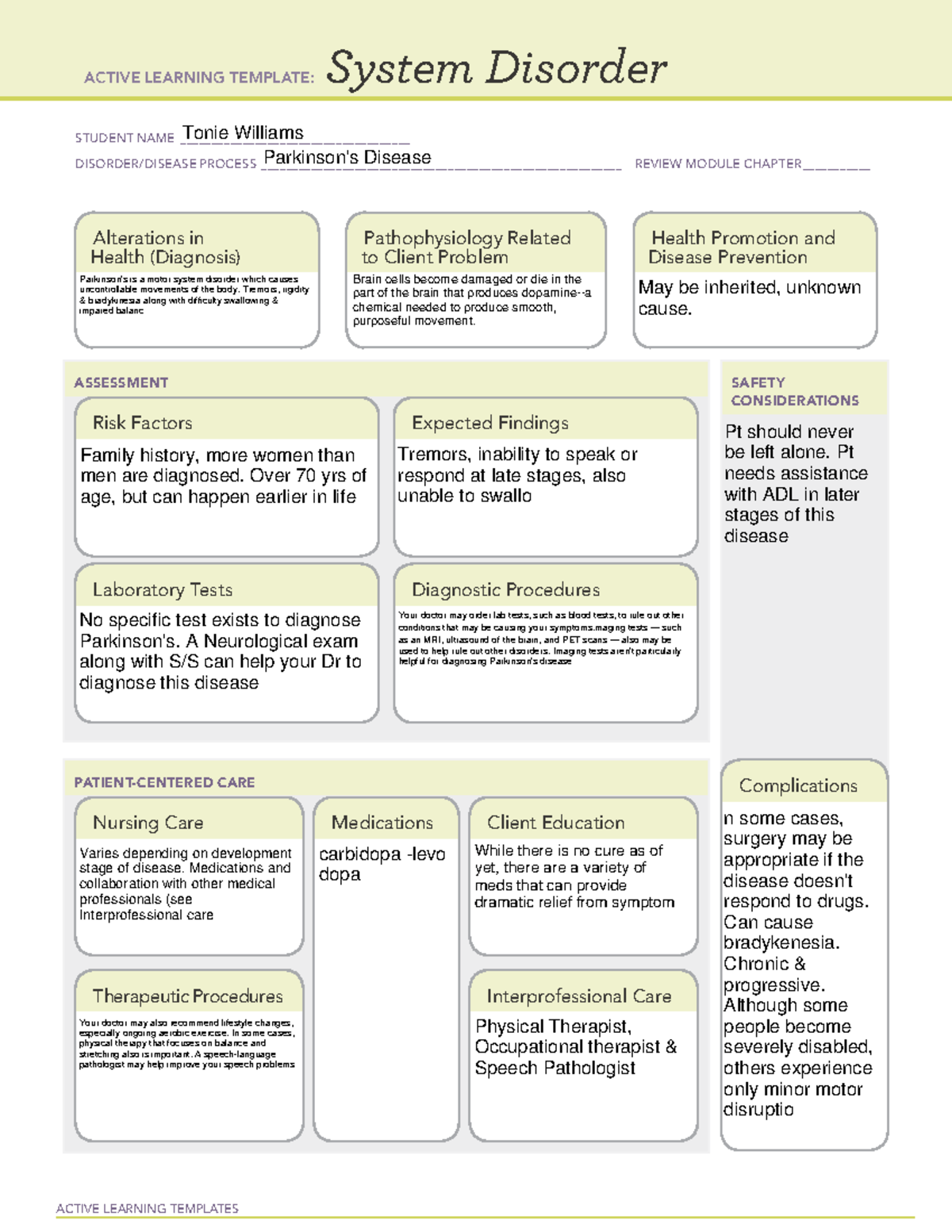 System Disorder Restricted Parkinson S Disease Active Learning Templates System Disorder