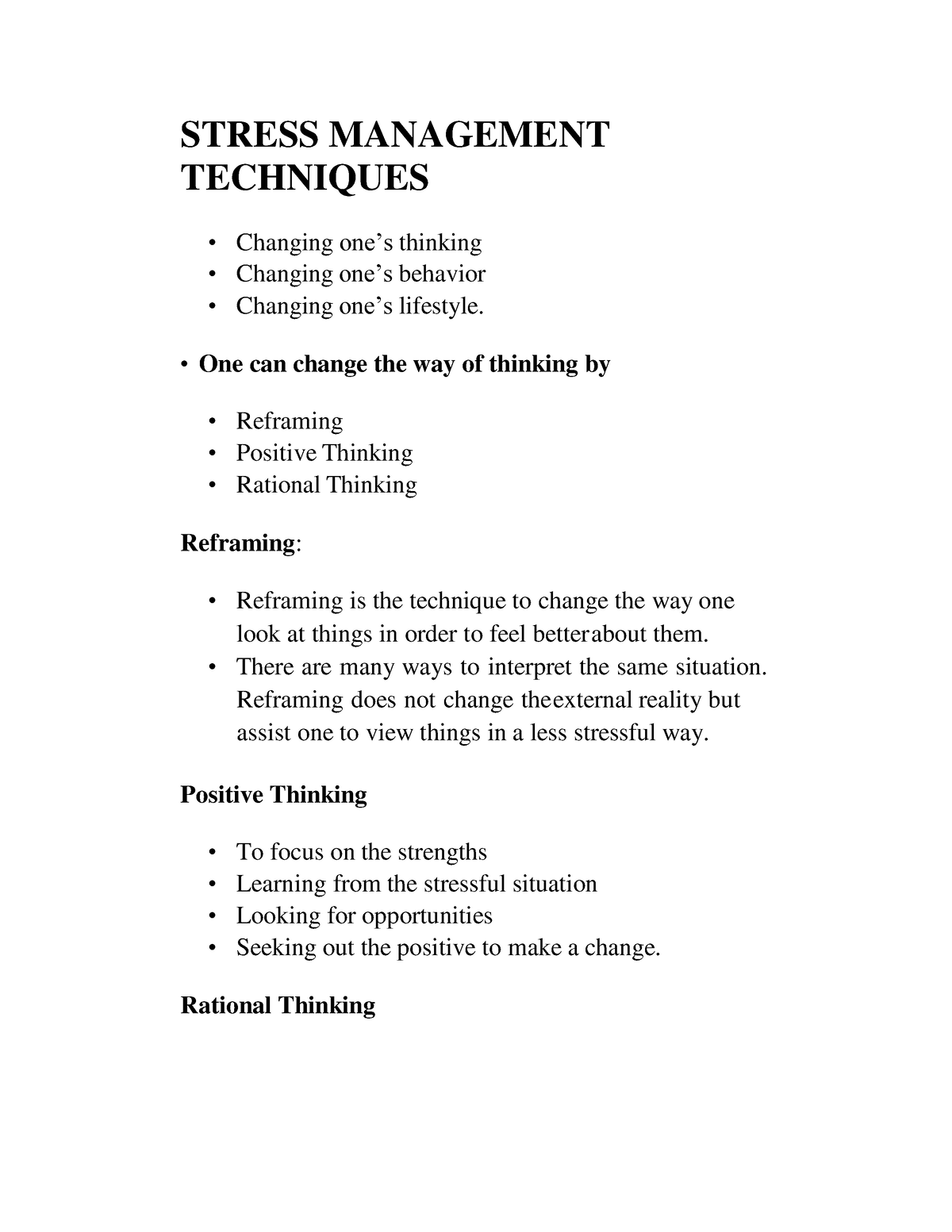 Stress Management Techniques - STRESS MANAGEMENT TECHNIQUES Changing ...