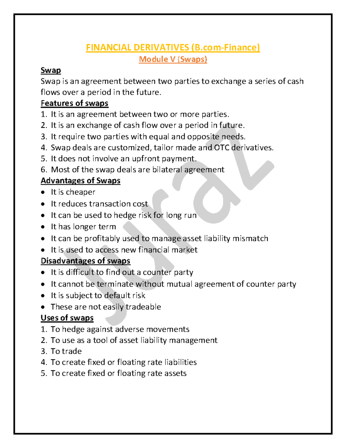 Financial derivatives Module V Notes Financial management Studocu