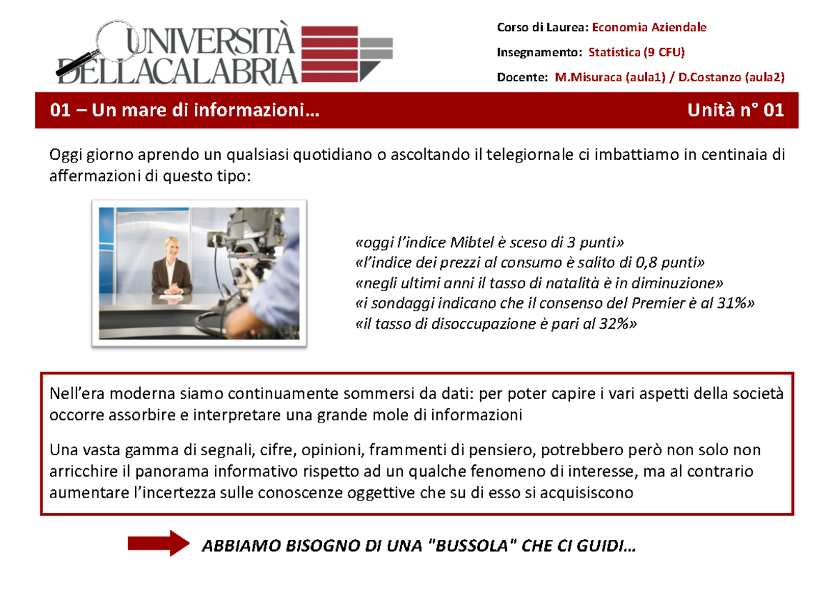 U01 - Slide Statistica - Corso Di Laurea: Economia Aziendale ...