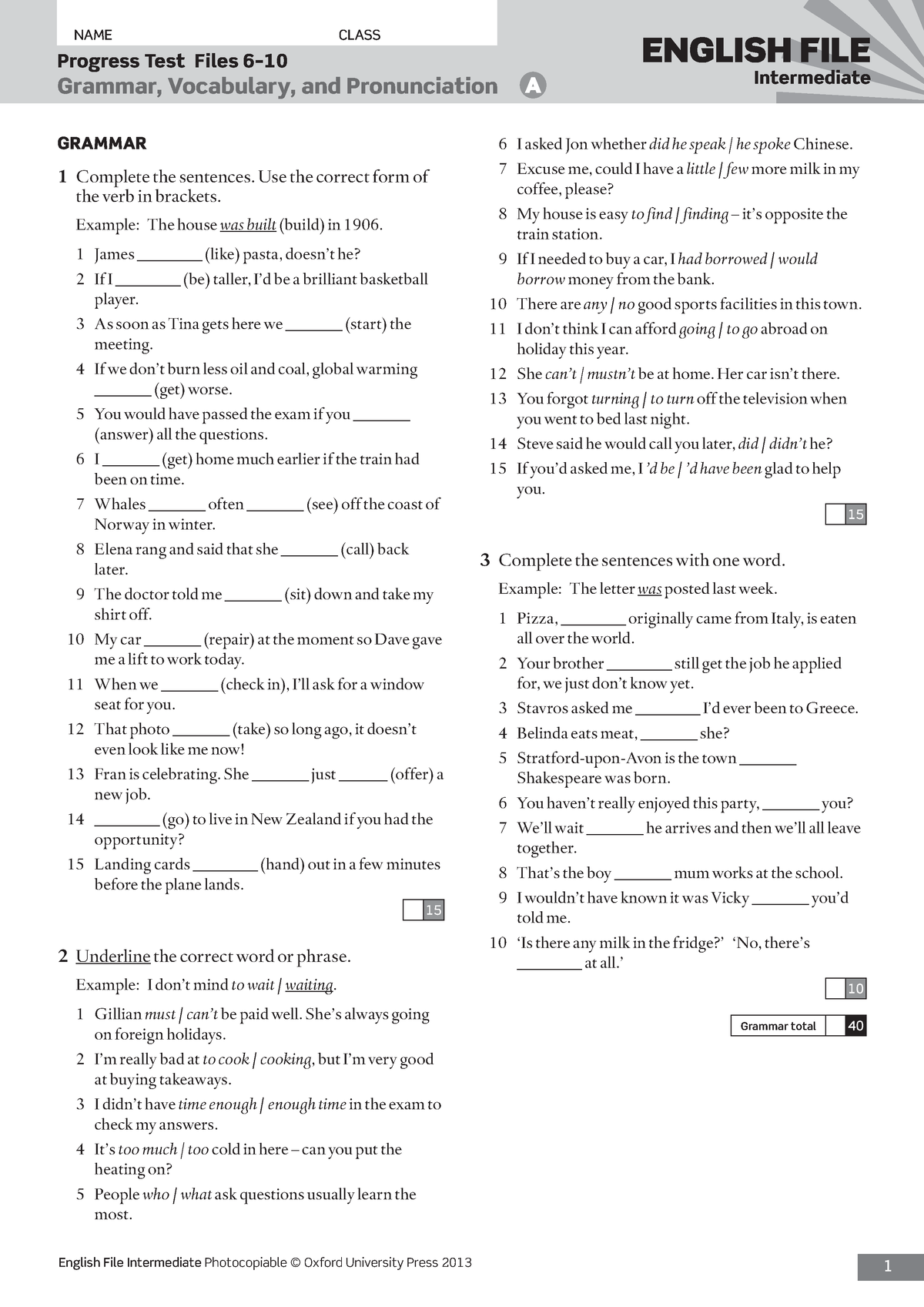 Examen tema 6-10 - English File fourth edition Progress Test Files 6–10 ...