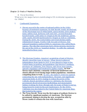 Give Me Liberty Chapter 13 Class Notes - Chapter 13- Fruits of Manifest  Destiny  Focus Question: - Studocu