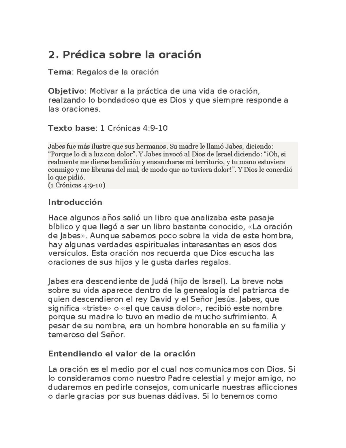 Predica sobre la oracion - 2. Prédica sobre la oración Tema: Regalos de ...