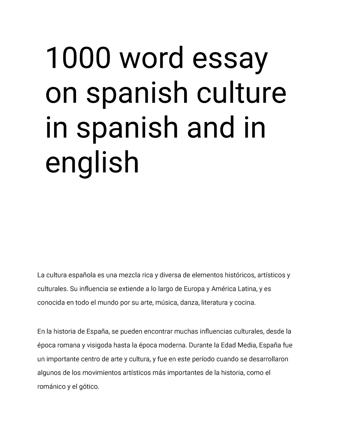 100 word essay in spanish