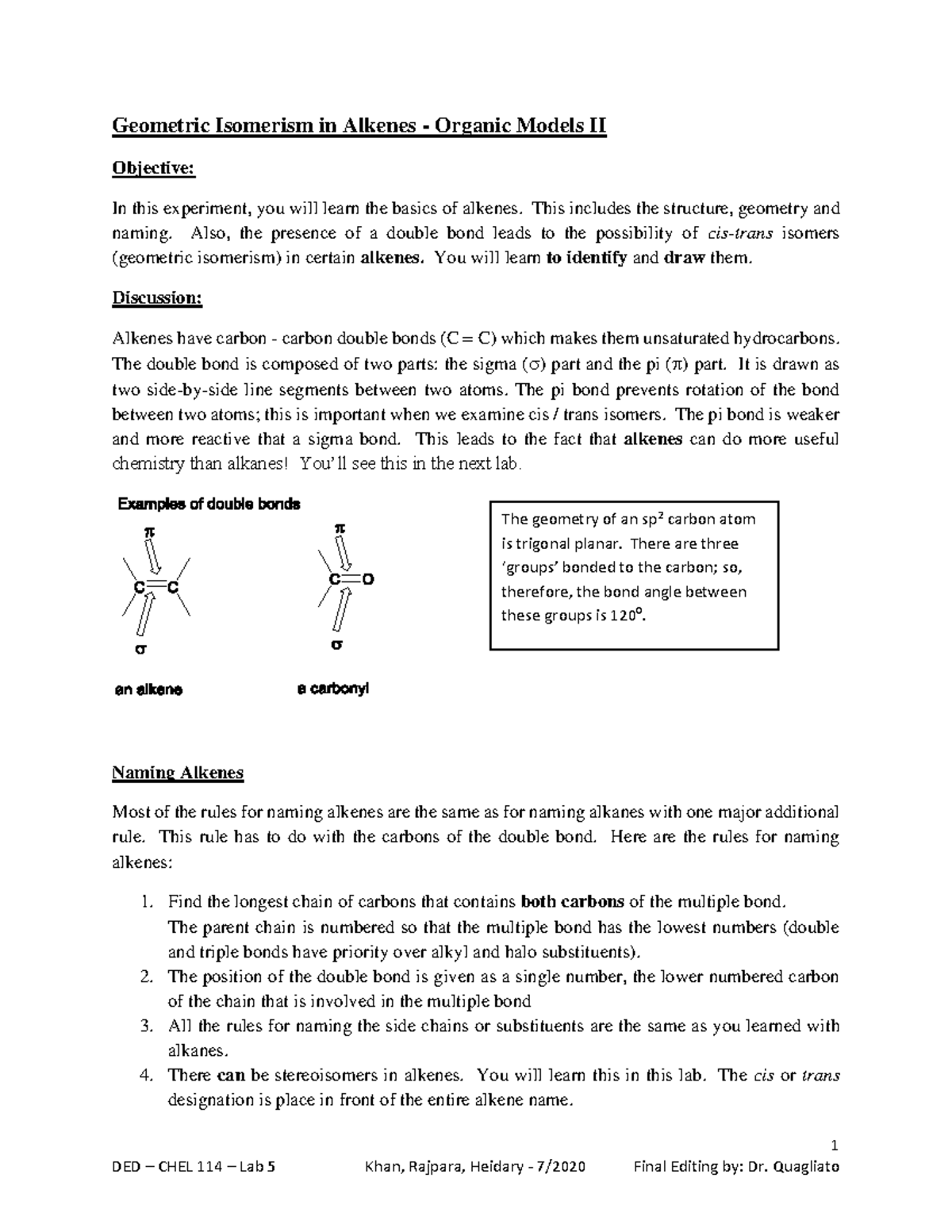 Lab 5 Isomerism in Alkenes Review Key work - 1 Geometric Isomerism in ...