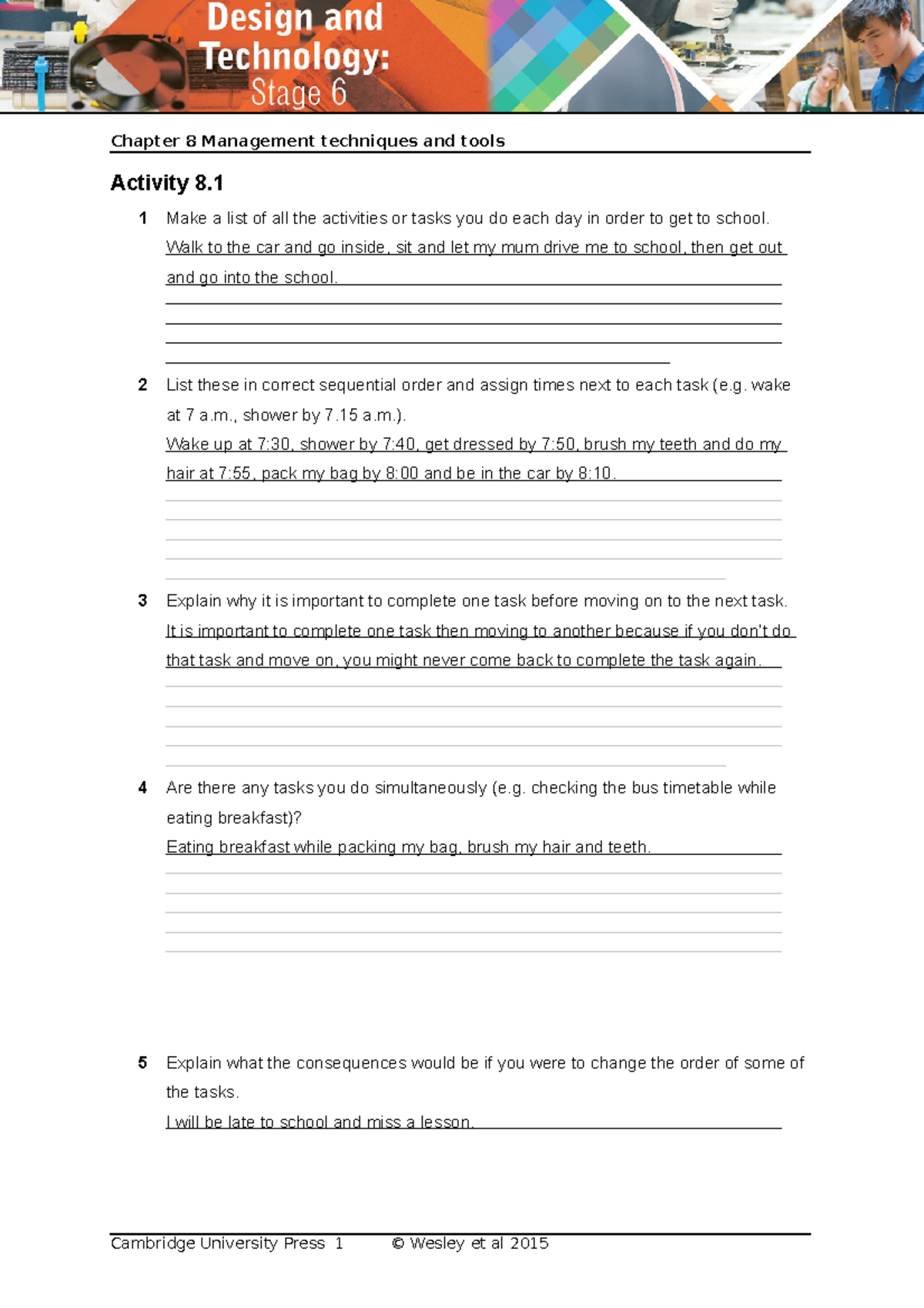 8 - uni work - Chapter 8 Management techniques and tools Activity 8. 1 ...