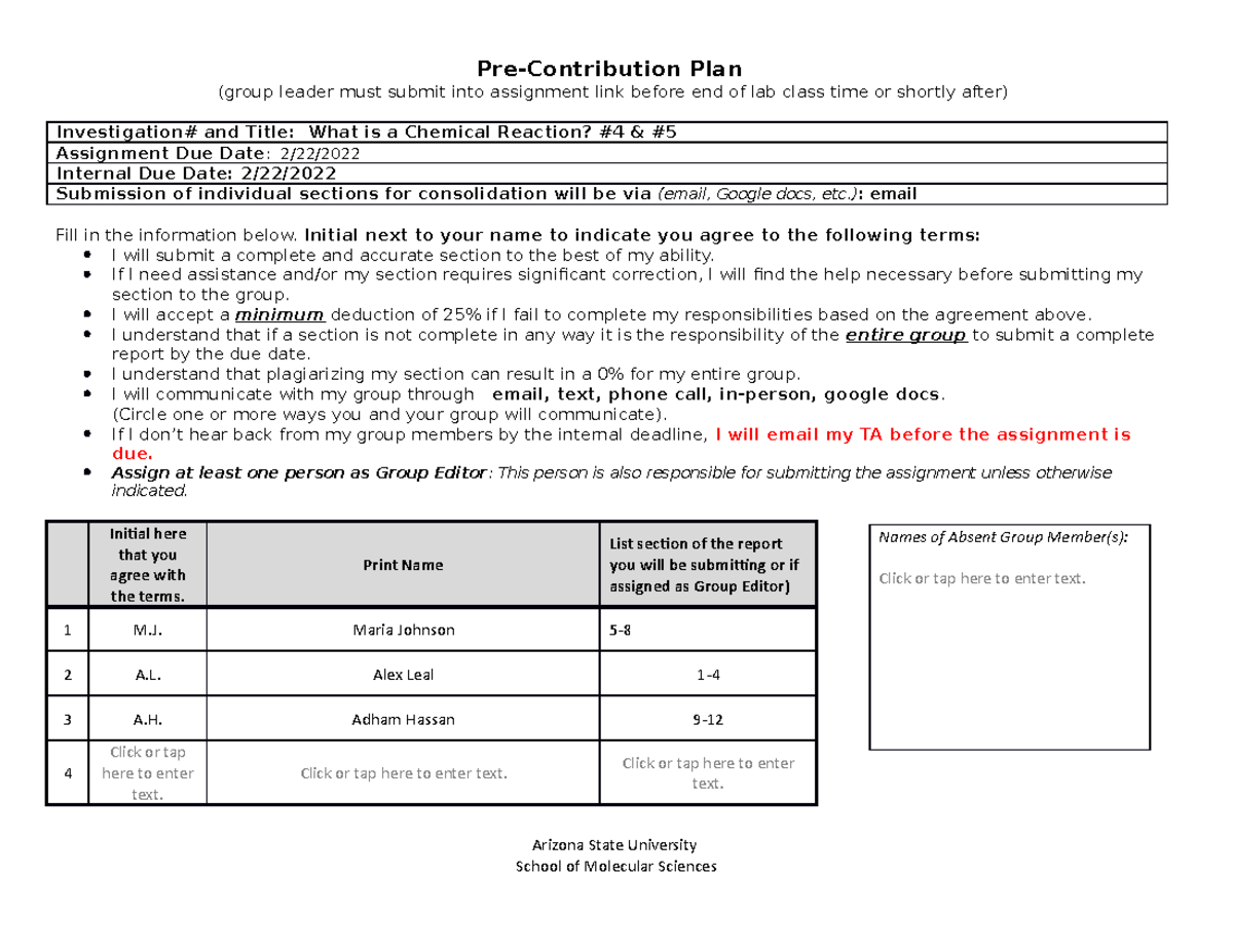 Pre-contribution form Fall 2021-7 - Pre-Contribution Plan (group leader ...