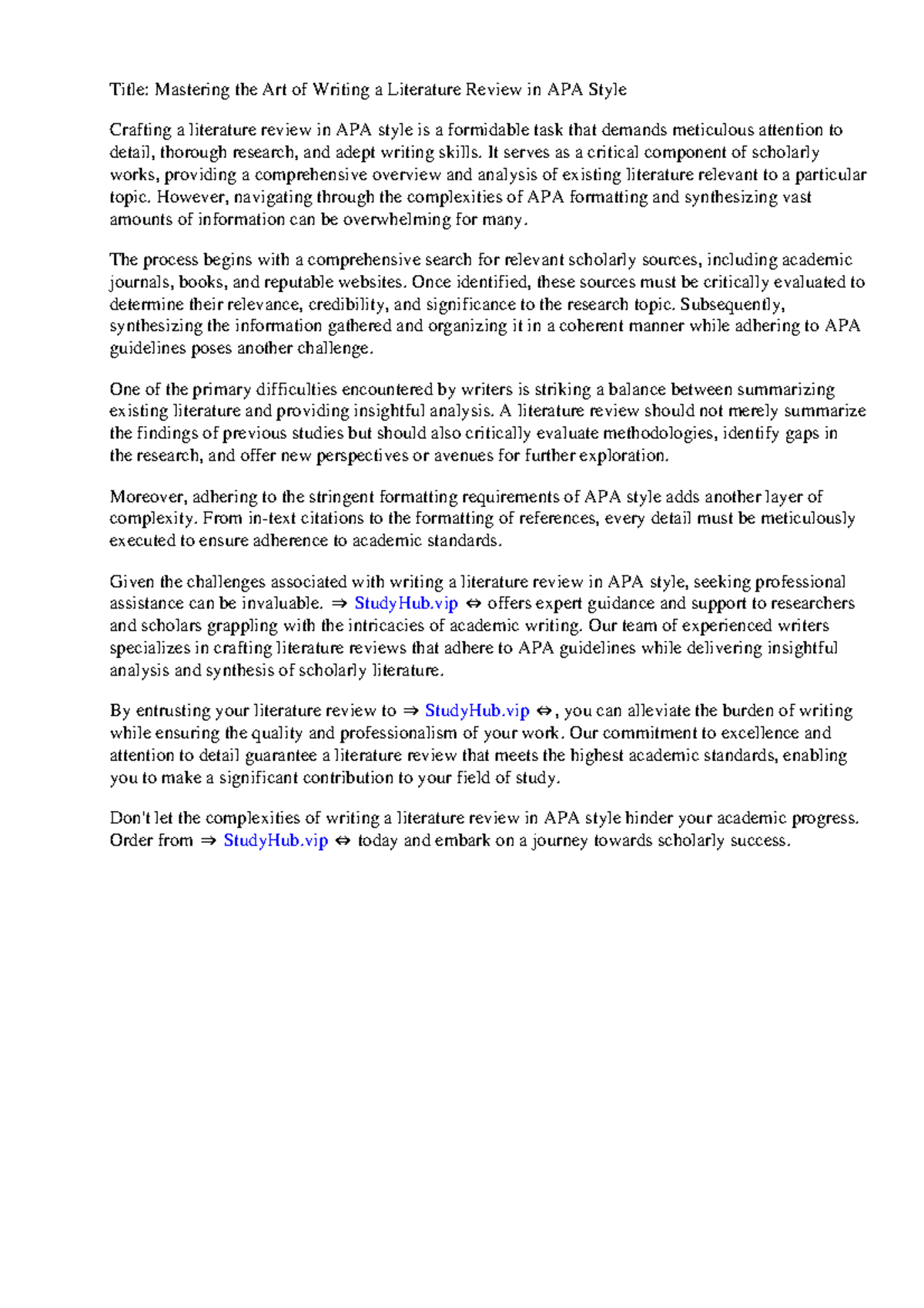 Literature Review In Apa Style - Title: Mastering the Art of Writing a ...