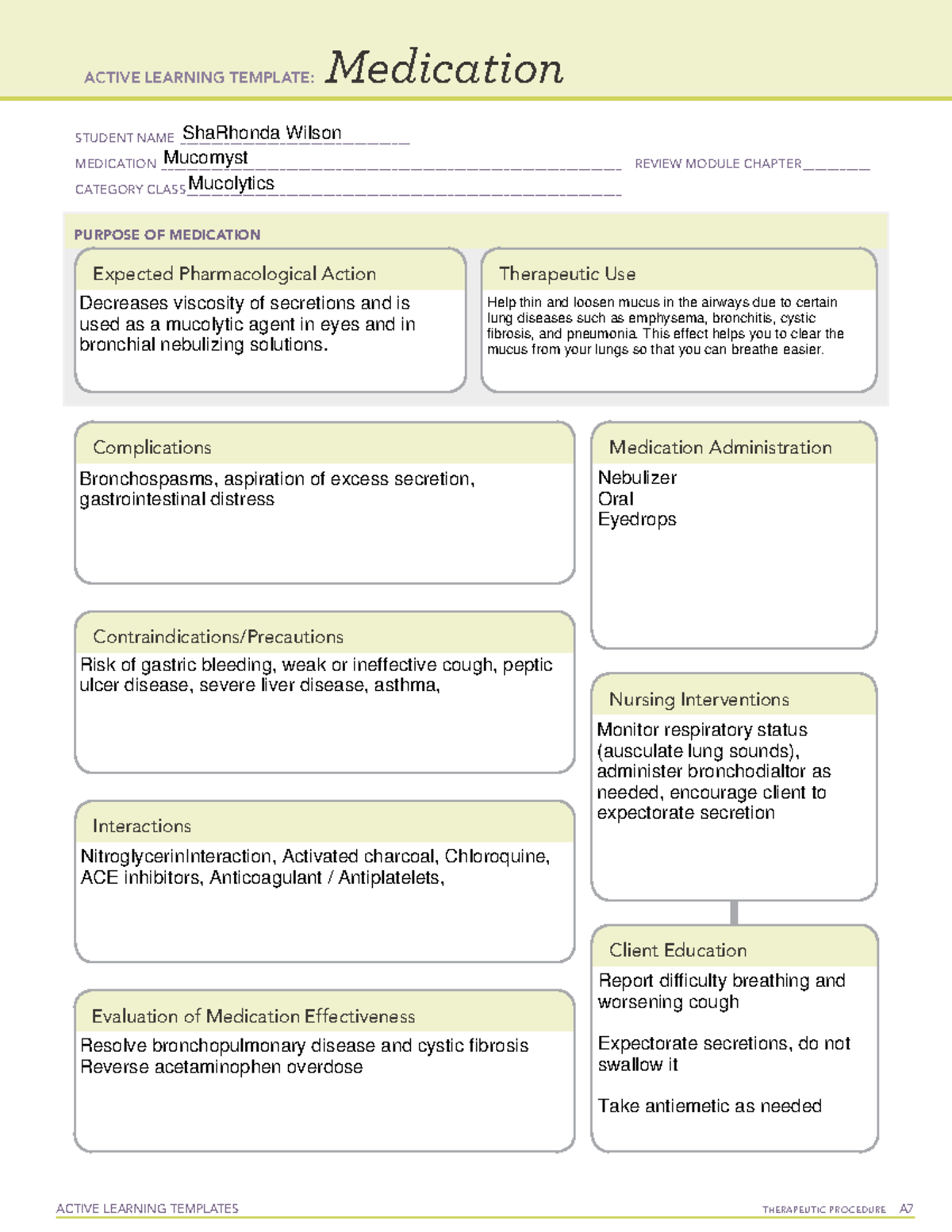 Mucomyst - N/A - ACTIVE LEARNING TEMPLATES THERAPEUTIC PROCEDURE A ...