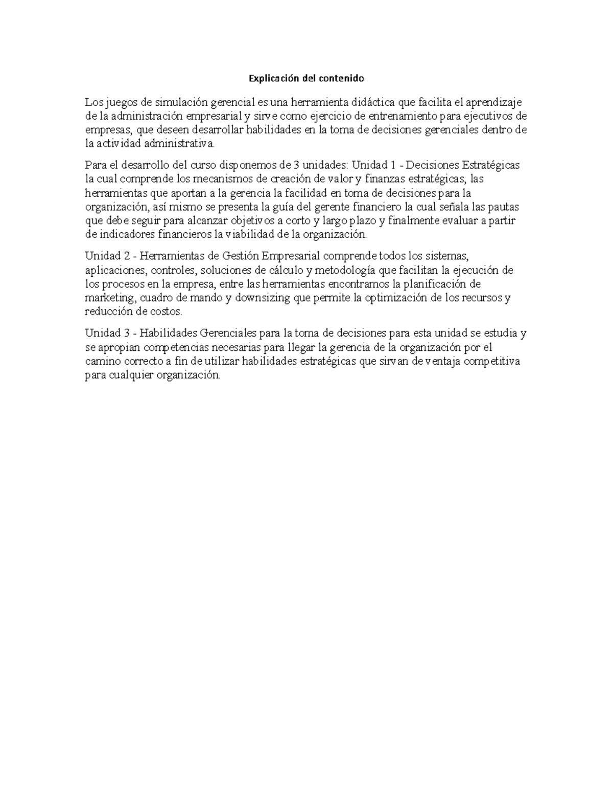 Explicación del contenido - Explicación del contenido Los juegos de ...