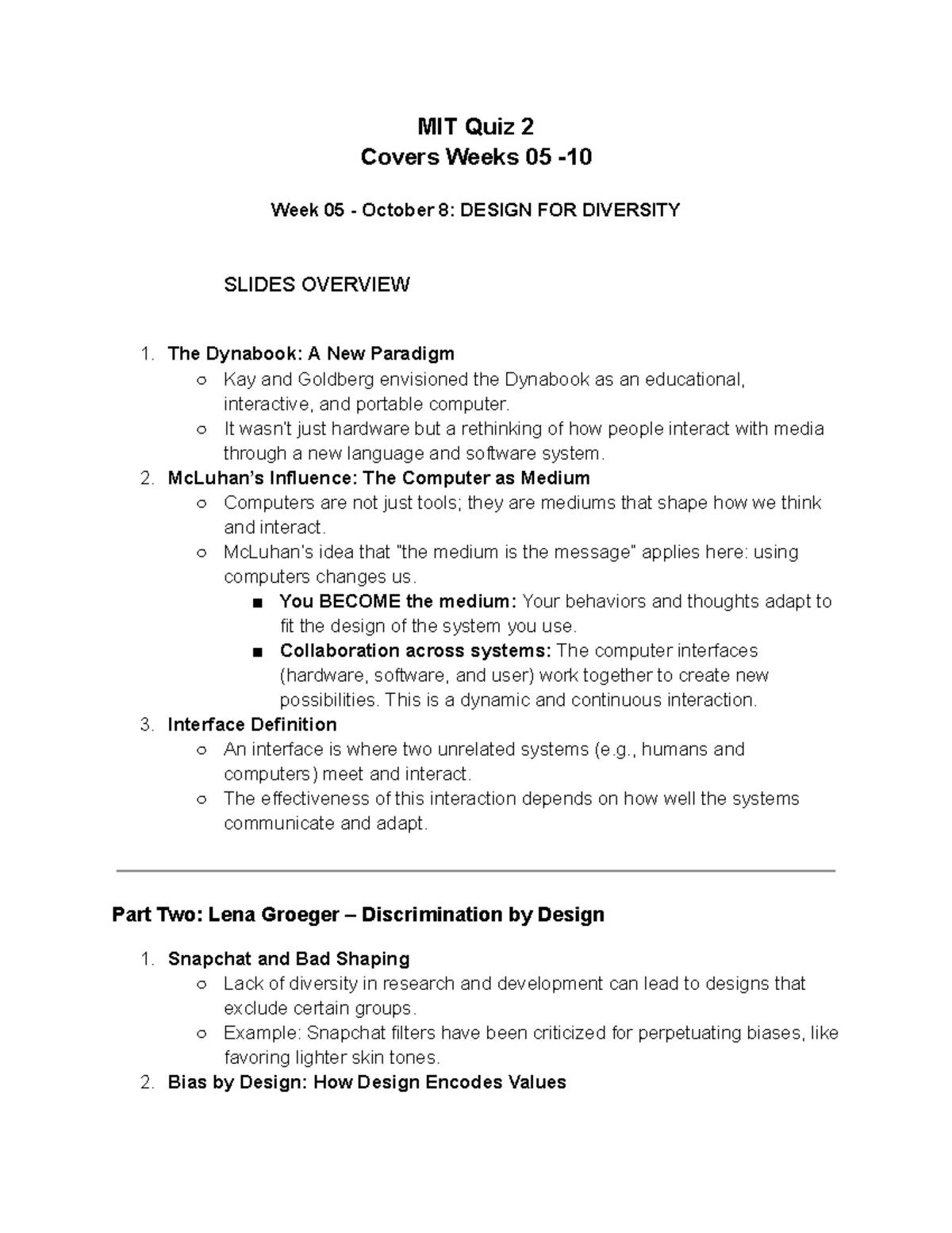 MIT Quiz 2 Notes - MIT Quiz 2 Covers Weeks 05 - Week 05 - October 8 ...