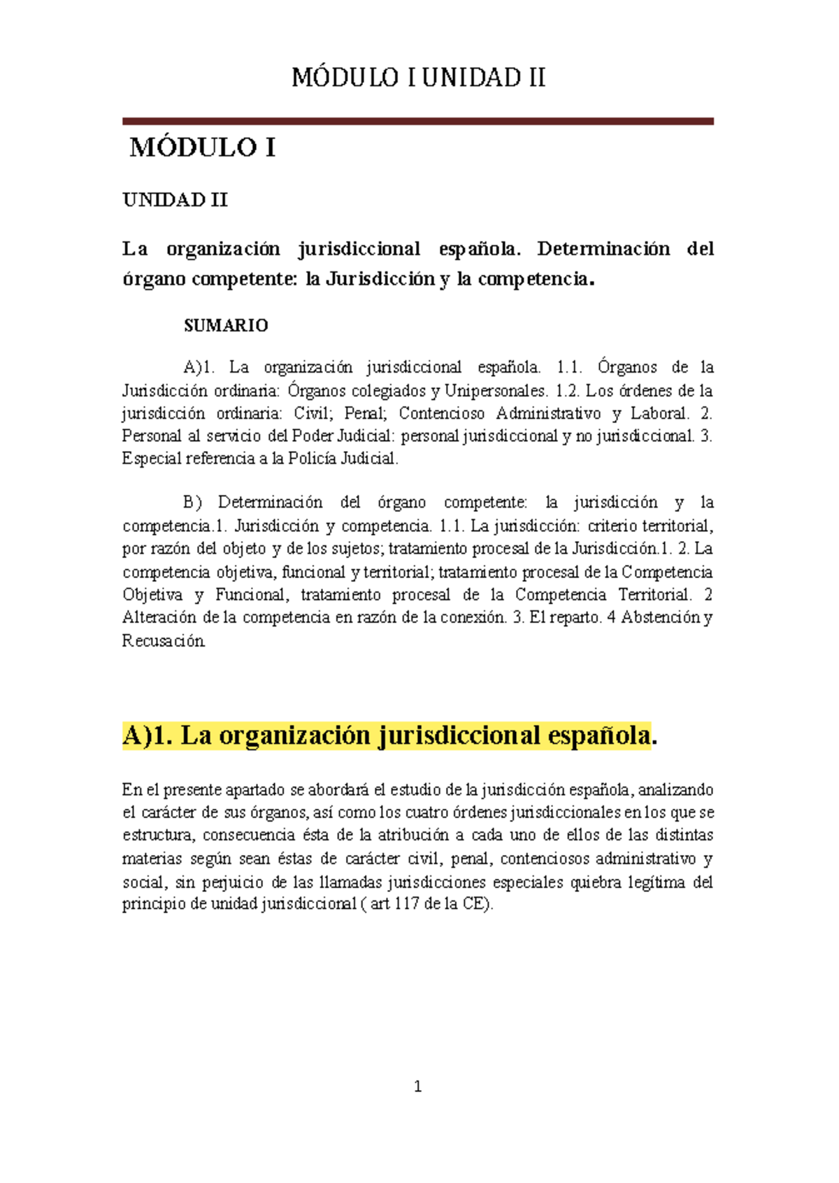 Unidad 2 Módulo 1 - Temario proceso penal - MÓDULO I UNIDAD II La ...