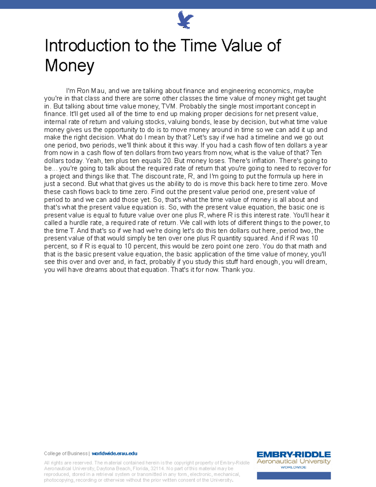 Introduction to the Time Value of Money - Introduction to the Time ...