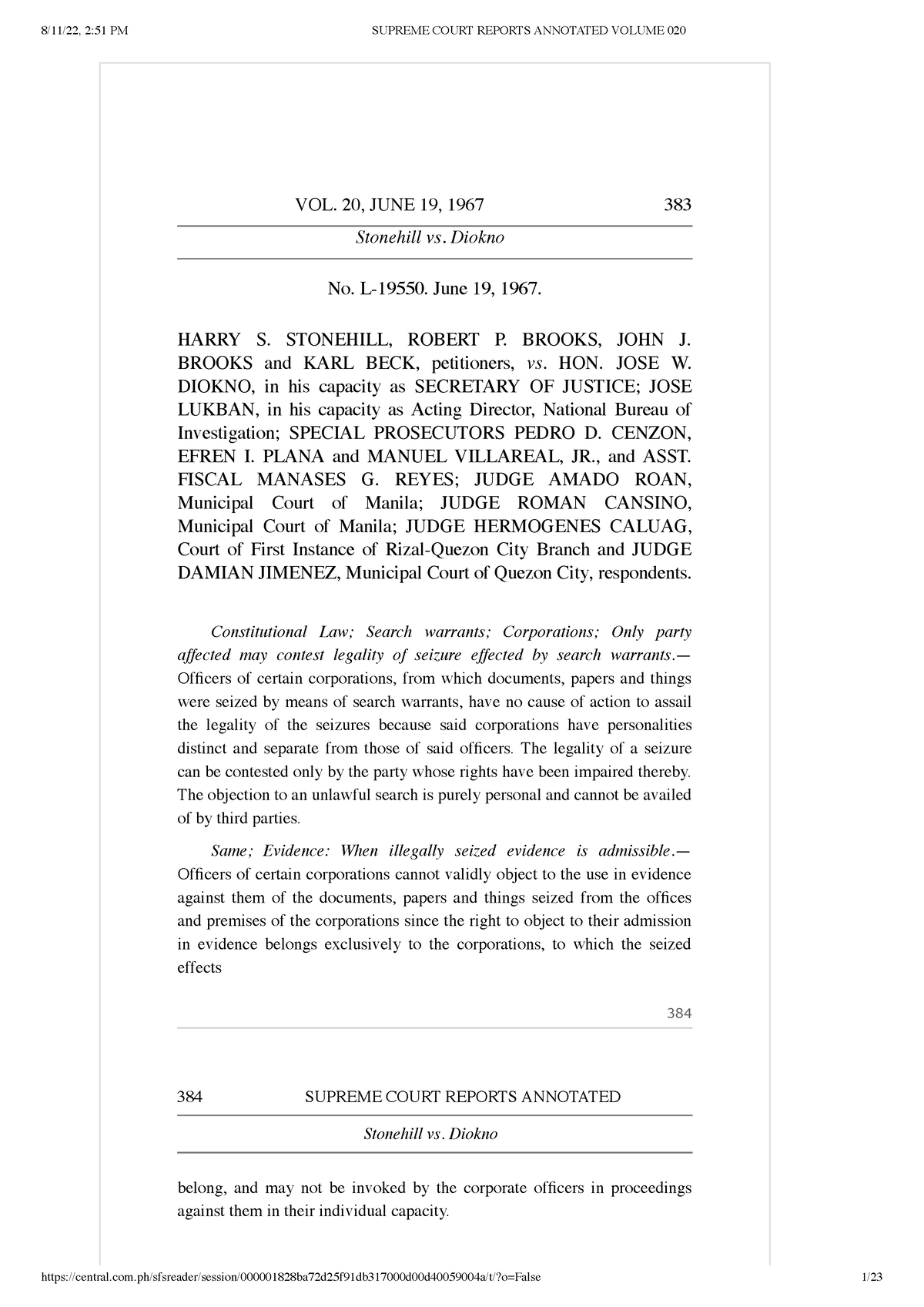 2. Stonehill V Diokno - Case Full Text - VOL. 20, JUNE 19, 1967 383 ...