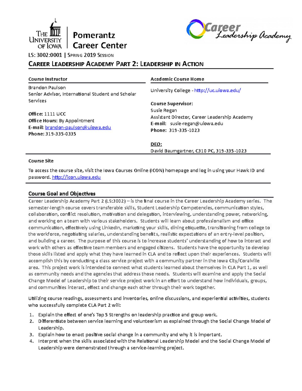 CLA+Part+2-Syllabus+ - LS: 3002:0001 | SPRING 2019 SESSION CAREER ...