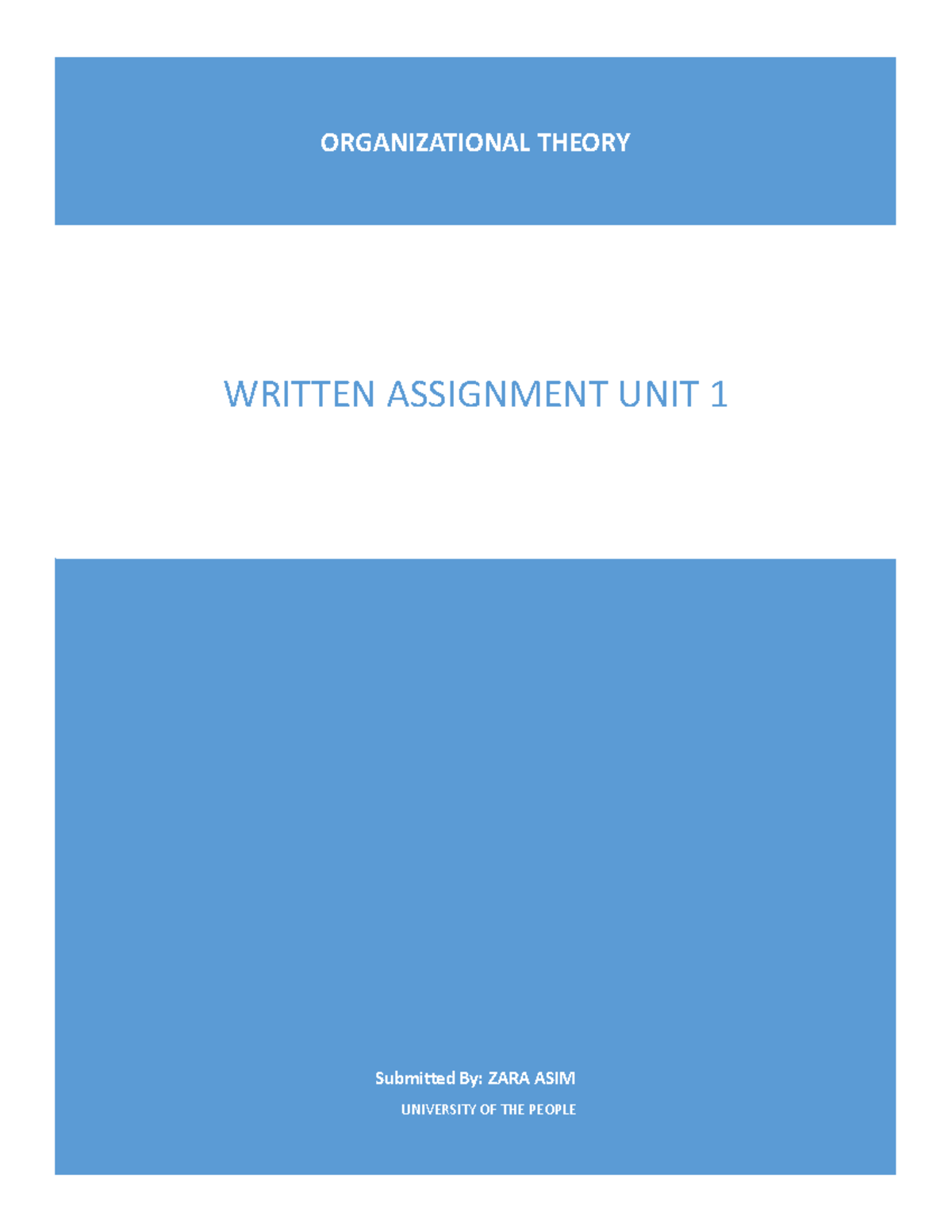 Written Assignment Unit 1 - ORGANIZATIONAL THEORY Submitted By: ZARA ...