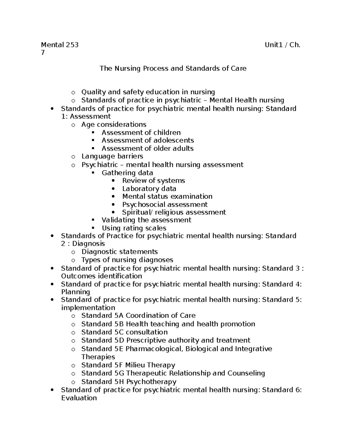 Mental 253 Ch. 7 - Mental 253 Unit1 / Ch. 7 The Nursing Process And ...