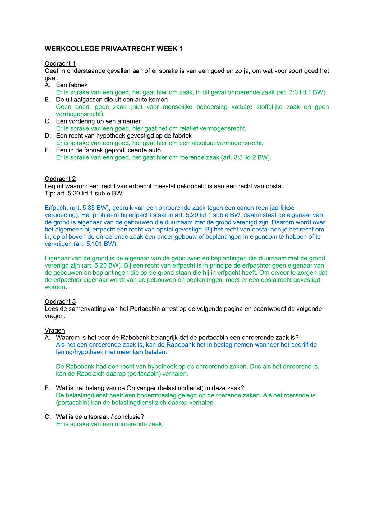 Privaatrecht Semester 2.2 Week 1 Opgave Werkcollege - WERKCOLLEGE ...