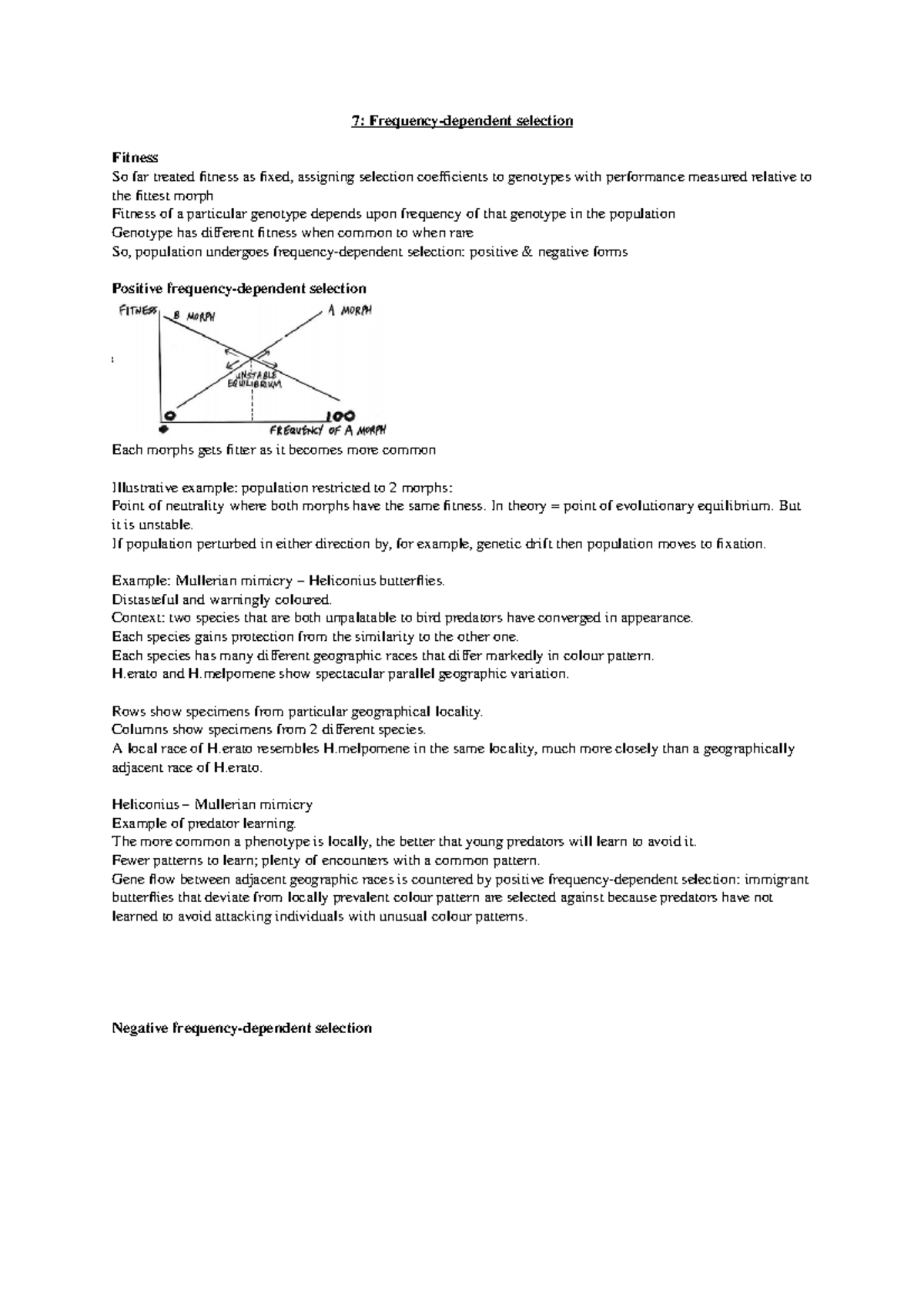 7 frequency dependent selection - 7: Frequency-dependent selection ...