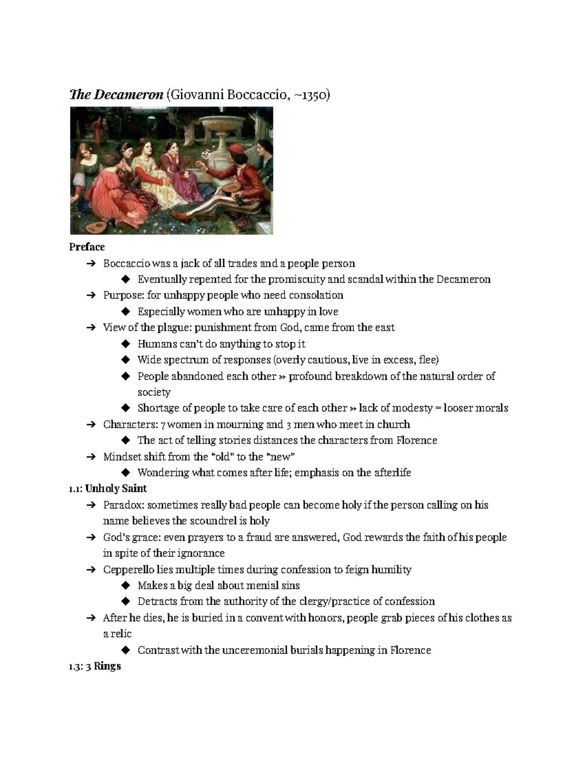 Midterm Review (ENGL1080) - e Decameron (Giovanni Boccaccio, ~1350 ...