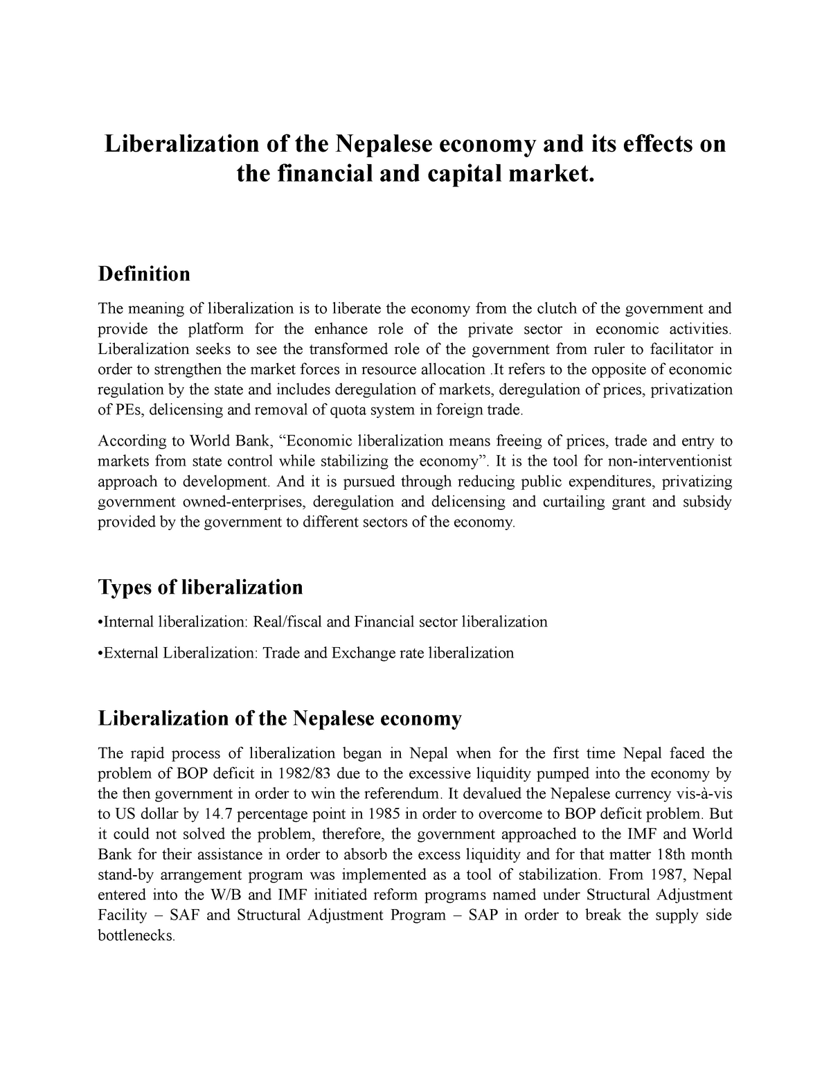 impact liberalization essay