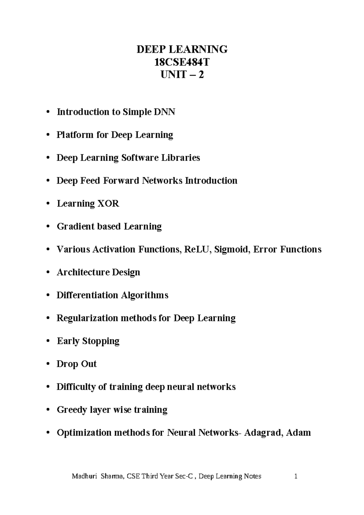 Deep Learning Notes Unit-2 - DEEP LEARNING 18CSE484T UNIT – 2 ...